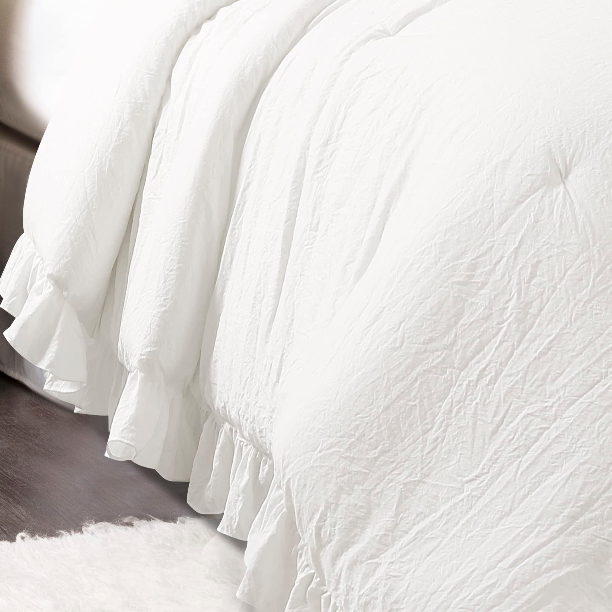 Lush Decor Reyna Ruffle Comforter Set - 3 Piece Full/Queen Size Ruffle Comforter Set - Elegance for Bedroom - Full/Queen, Pure White - Image 3