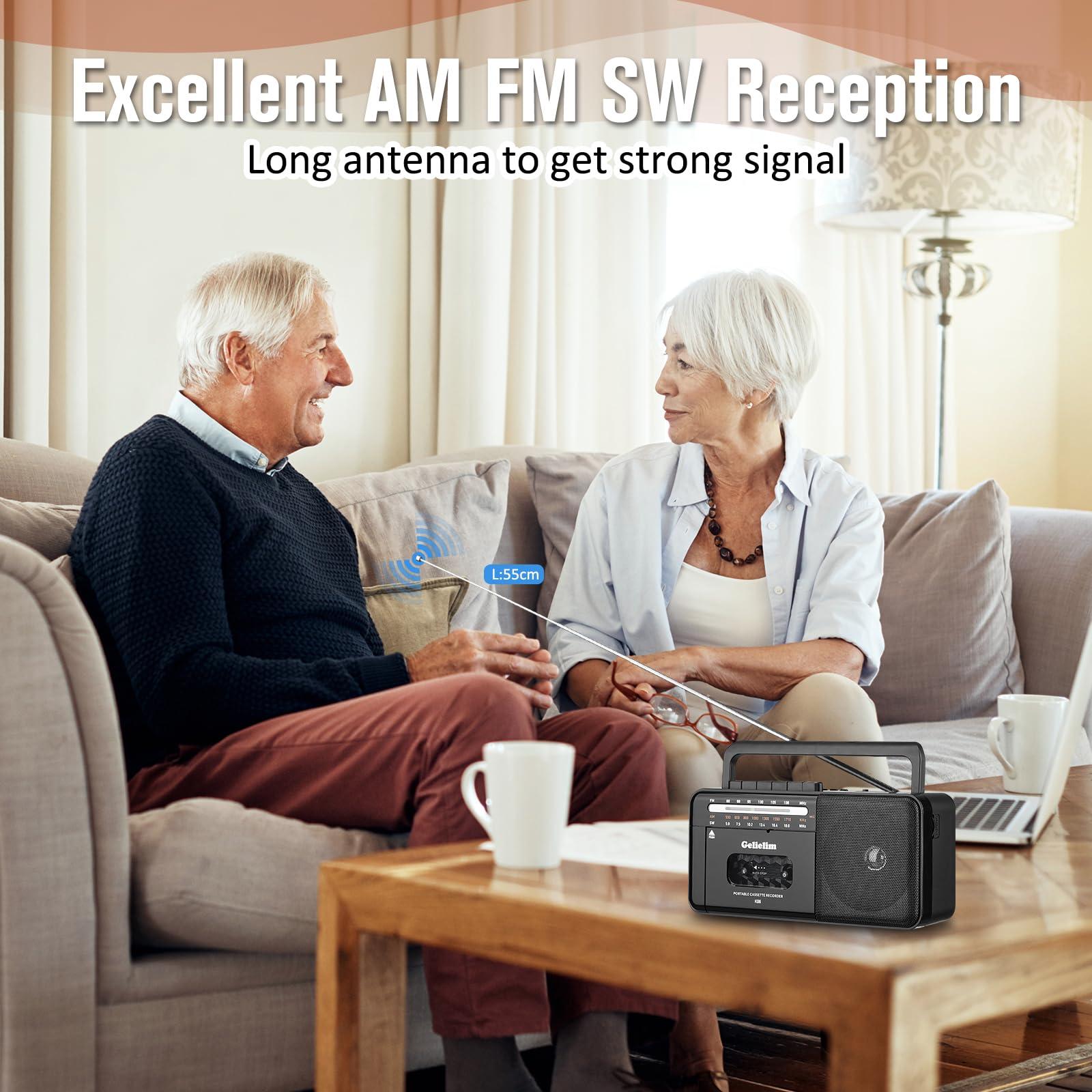 Gelielim Cassette Tape Player Bluetooth Boombox, Cassette Player AM/FM/SW Radio Stereo, Tape Player/Recorder with 8W Speaker and Earphone Jack, USB/TF Card Player, AC Powered or Battery Operated - Image 5