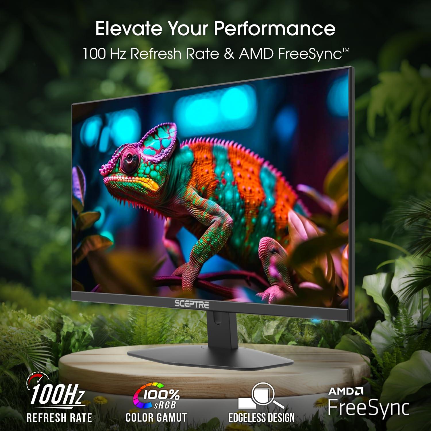 Sceptre E275W-FW100T 27-inch Gaming Monitor, 100Hz, Frameless, DisplayPort, HDMI x2, AMD FreeSync, Build-in Speakers, Eye Care, Machine Black, New, 1ms, 100% sRGB, 2024 - Image 2