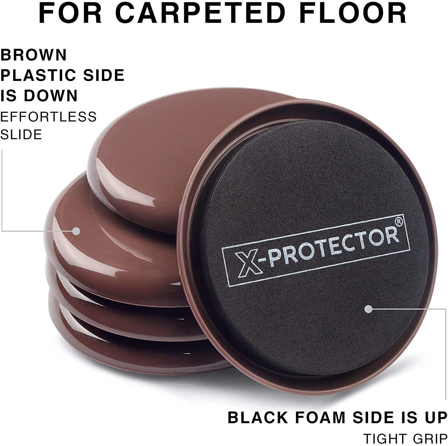 Furniture Sliders for Carpet X-PROTECTOR - 8 PCS Best Heavy Moving Pads 4 3/4" - Sliders for Furniture. Move Your Furniture Easy with Reusable Furniture Movers Sliders for Carpets! - Image 4