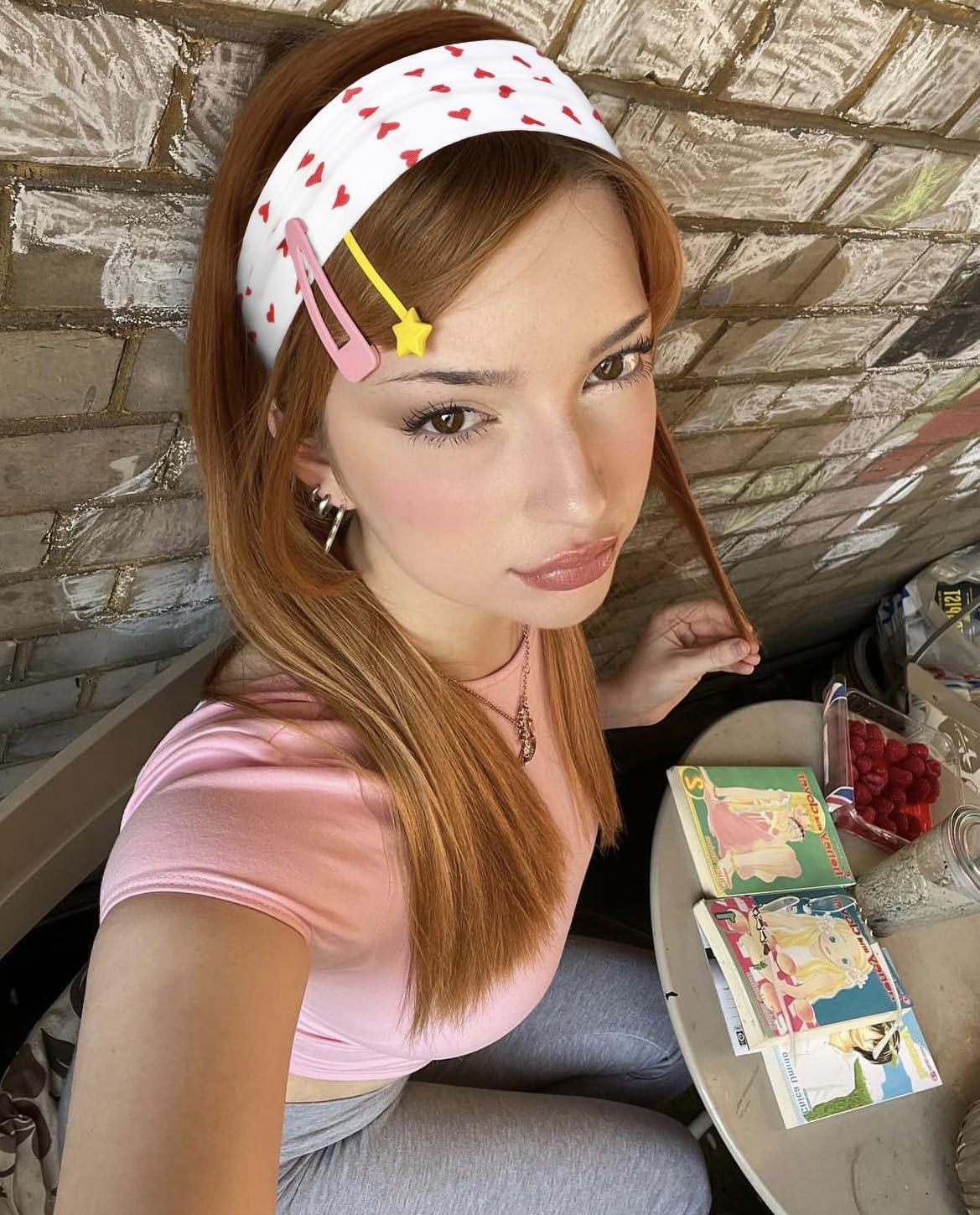 TERSE Fashion Women's Headbands for Short Hair Non Slip Elastic Floral Hairbands, Soft Fabric 2 Inches Thick Stripe Head Bands for Girls, Valentine's Day Heart Headbands - Image 5