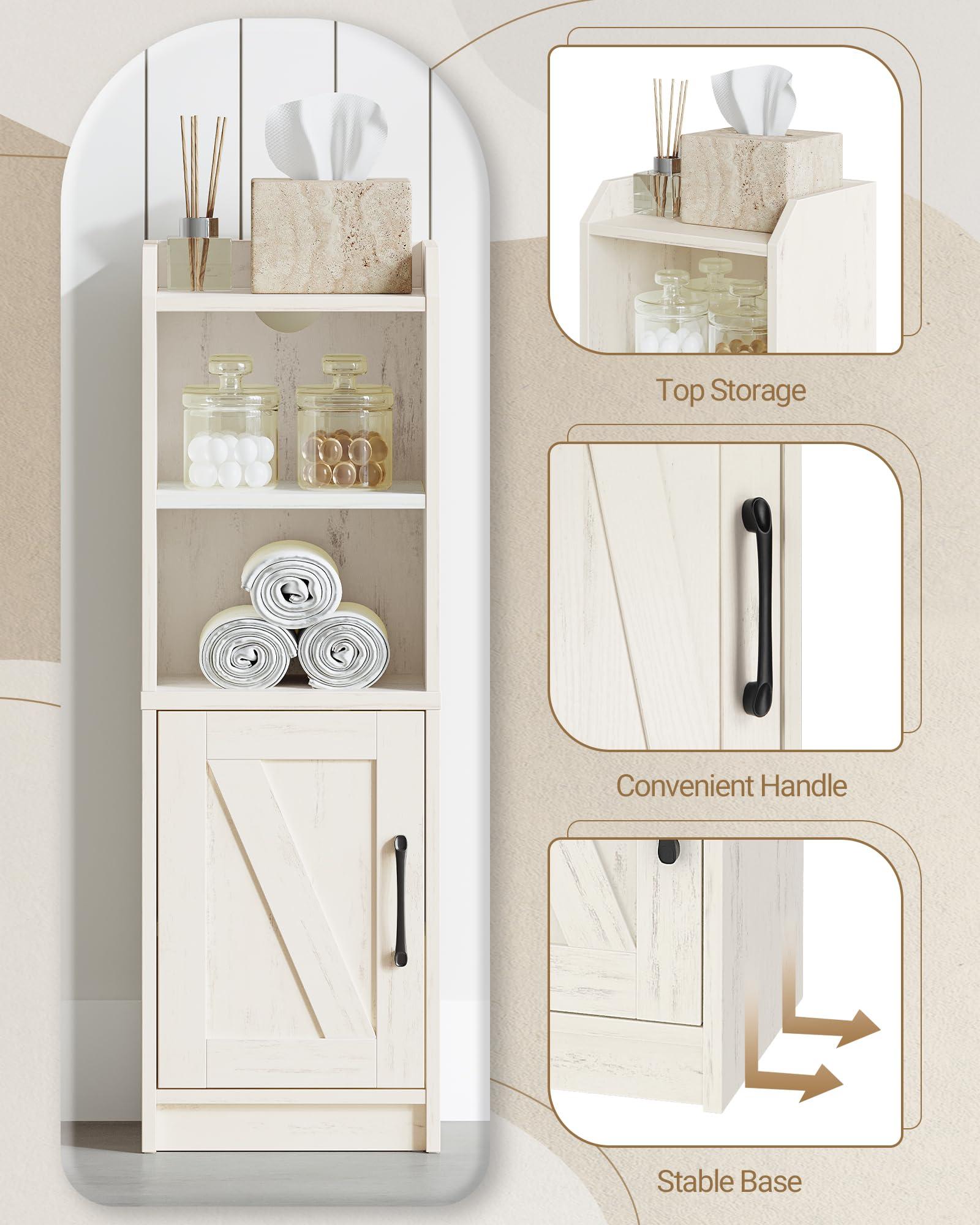 Hzuaneri Bathroom Storage Cabinet, Small Farmhouse Corner Floor Cabinet with Door and Shelves, Narrow Toilet Paper Holder Stand, Bathroom Organizer with Adjustable Shelf, for Small Spaces,Rustic White - Image 4