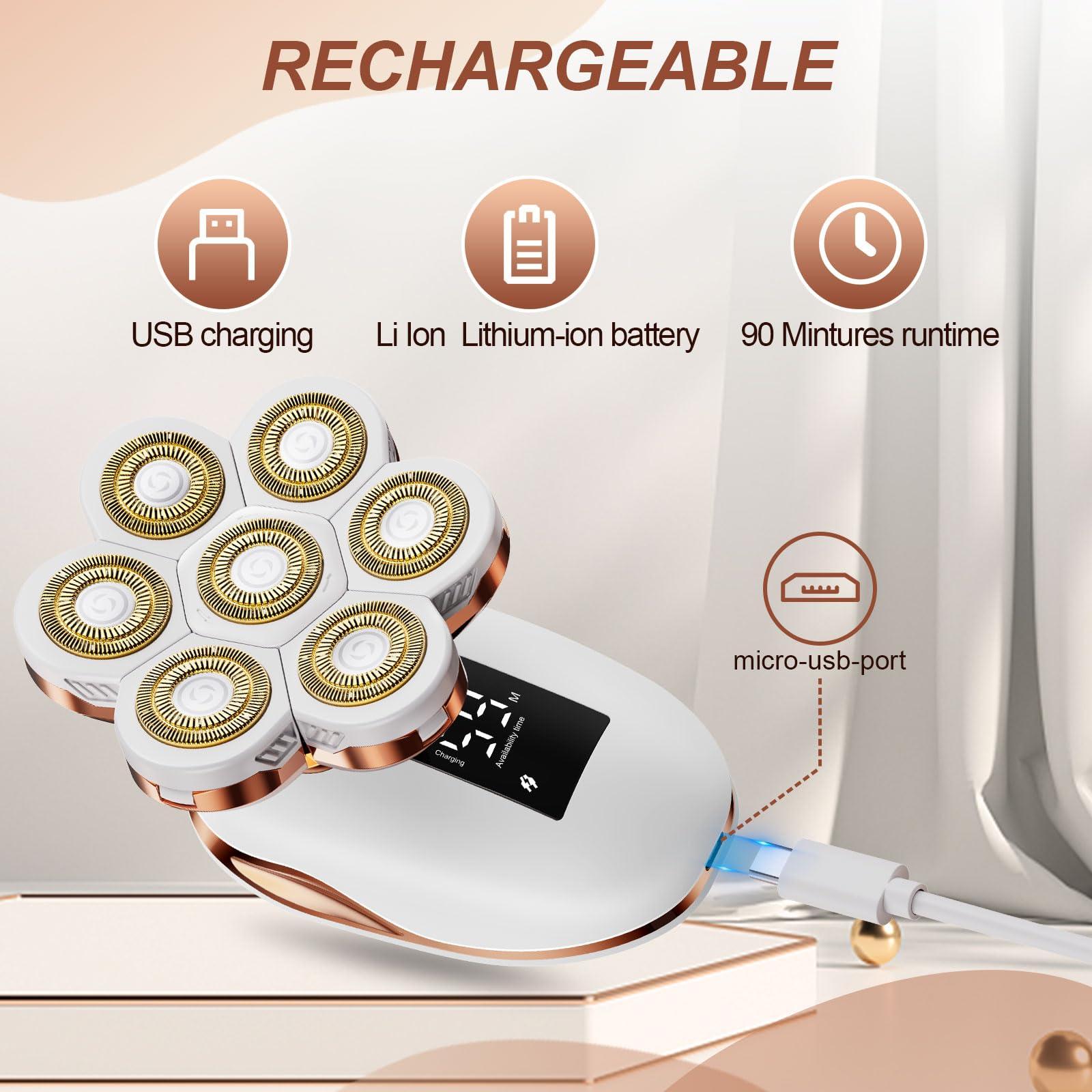2-in-1 Electric Razors for Women, Wet/Dry 7D Rechargeable Rotary Shaver for Legs, Water Resistant Grooming Kit - Electric Razors for Women, Facial Hair Removal, Bikini Trimmer, Lips - Gentle Hair Remo - Image 5