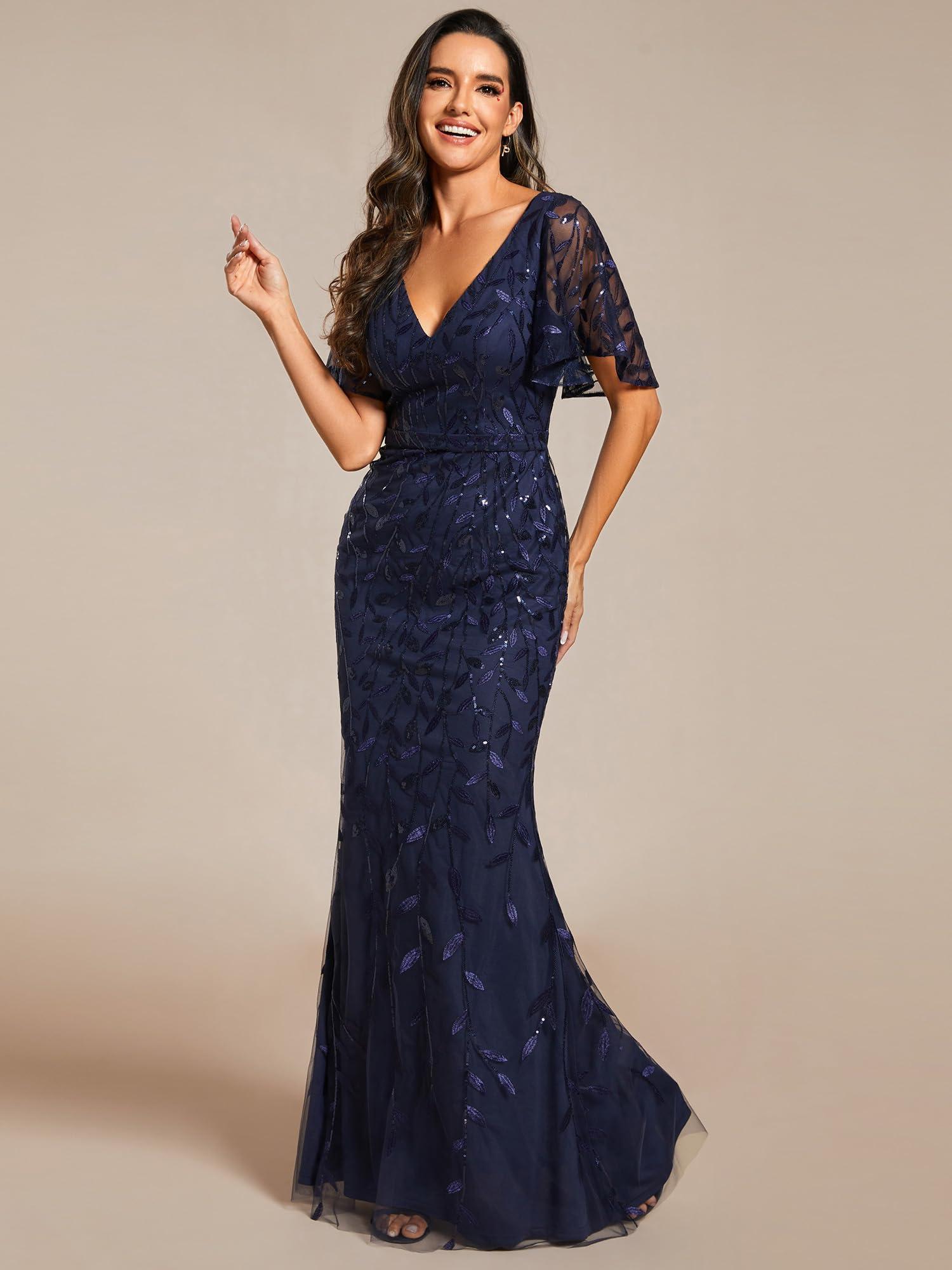 Ever-Pretty Women's Ruffles Sleeves Sequin Embroidery Evening Mother of The Bride Dress 00692 - Image 4