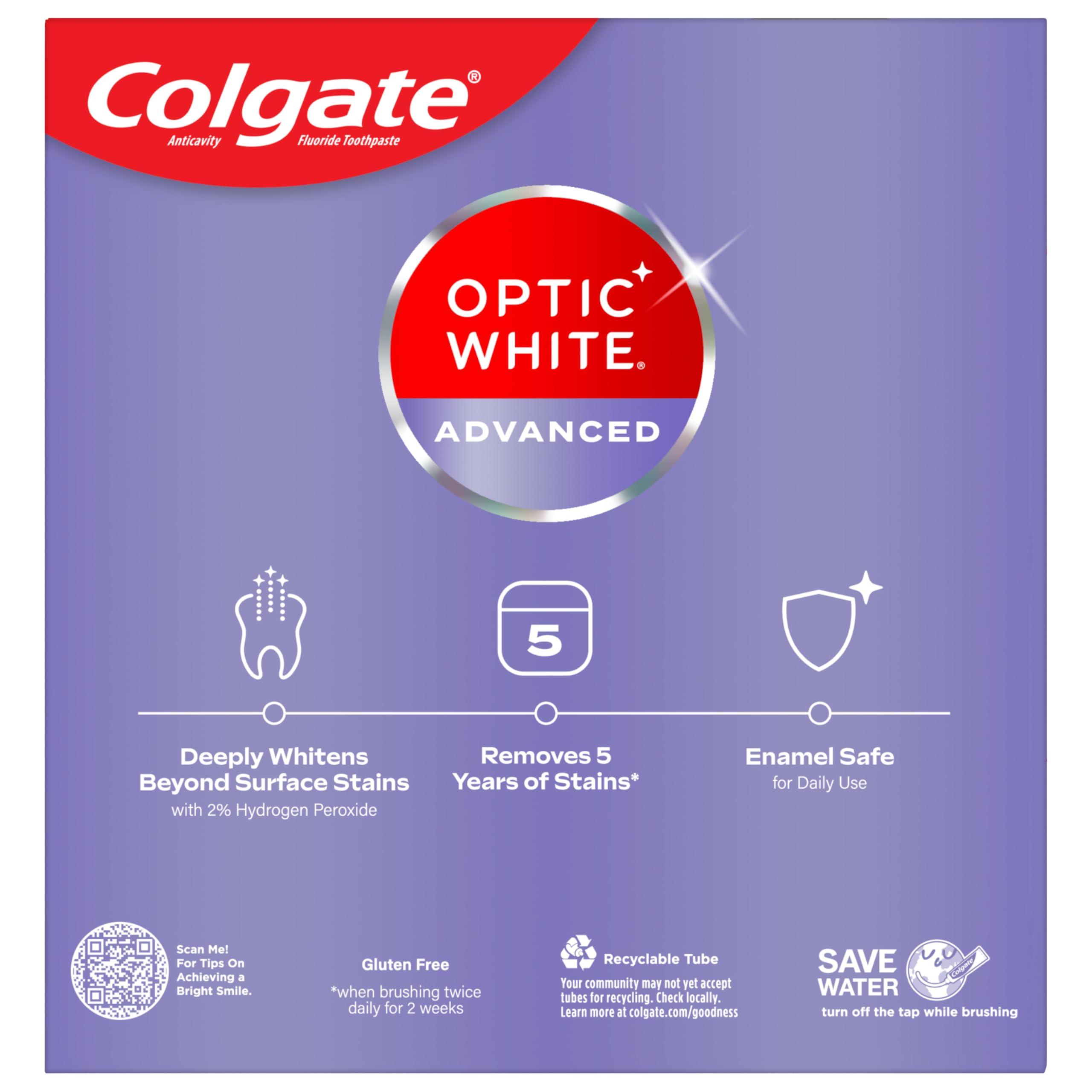 Colgate Optic White Advanced Hydrogen Peroxide Toothpaste Pack, Teeth Whitening Toothpaste, Enamel-Safe Hydrogen Peroxide Formula, Helps Remove Tea, Coffee, and Wine Stains, Icy Fresh, 3 Pack, 3.2 oz - Image 2
