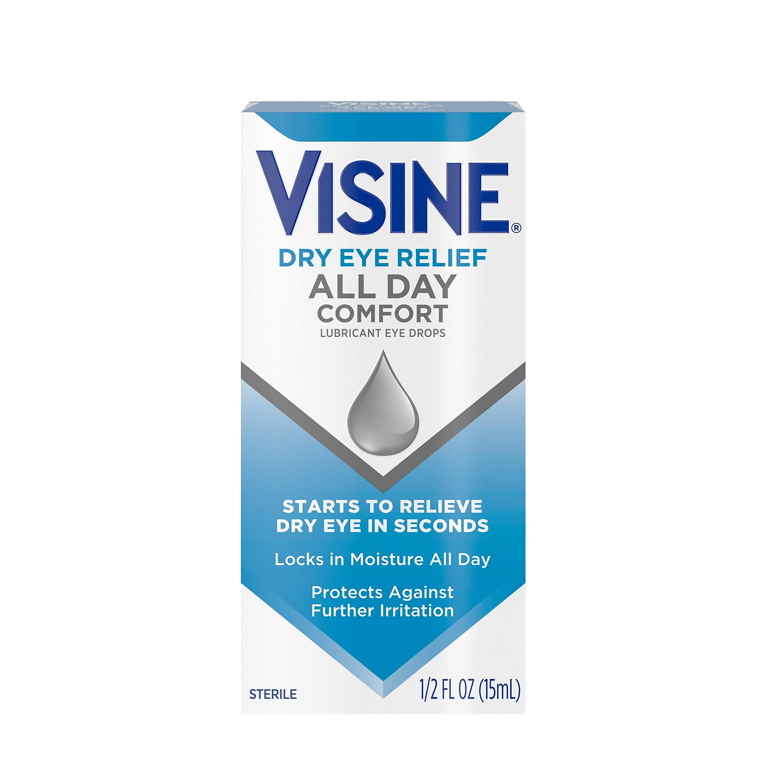 Visine Dry Eye Relief All Day Comfort Lubricant Eye Drops for Up to 10 Hours of Comfort, Dry Eye Drops with Polyethylene Glycol, 0.5 fl. oz