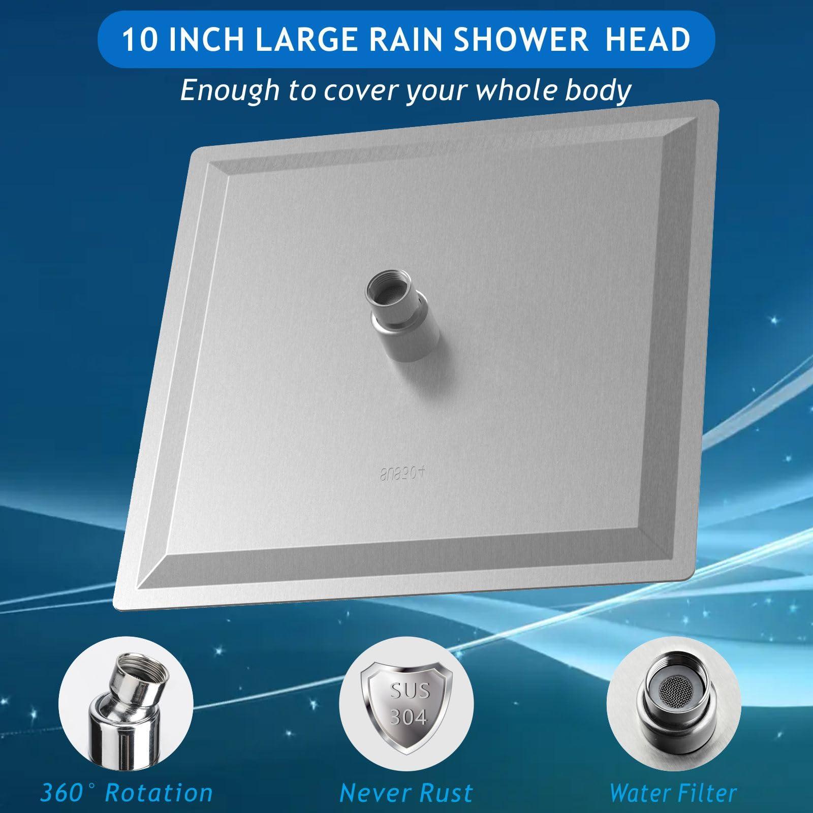 Voolan All Metal Shower Head with Extension Arm, Stainless Steel Waterfall Rainfall Showerheads, High Flow Bathroom Square Rain Shower Head (10’’ Shower Head with 16’’ Shower Arm, Brushed Nickel) - Image 4