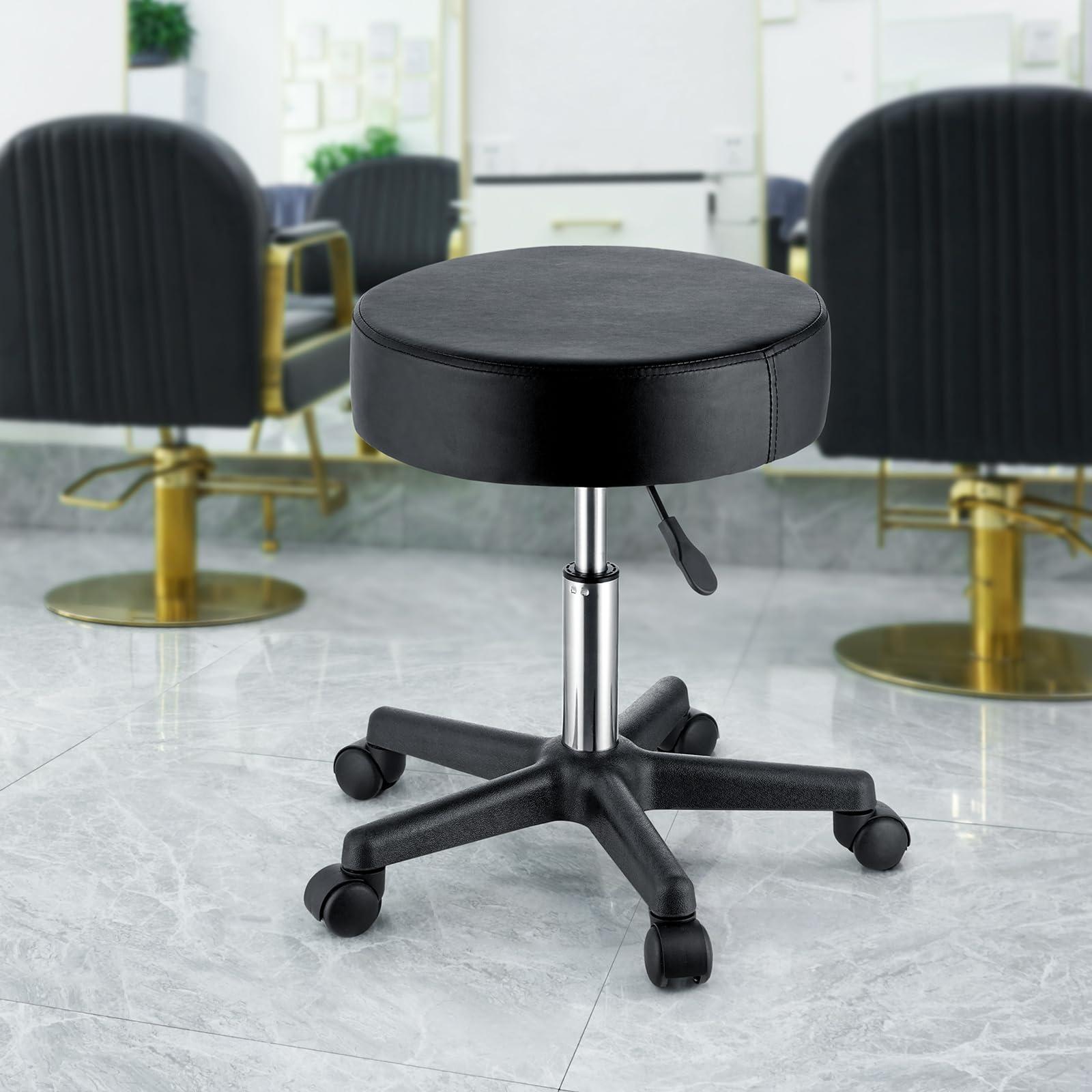 VEVOR Rolling Stools with Wheels, 400 LBS Weight Capacity Adjustable Height Stool with Ultra-Thick Seat Cushion, Swivel Stools Chair for Salon, Bar, Home, Office, Tatoo, Medical, Massage, Black - Image 2