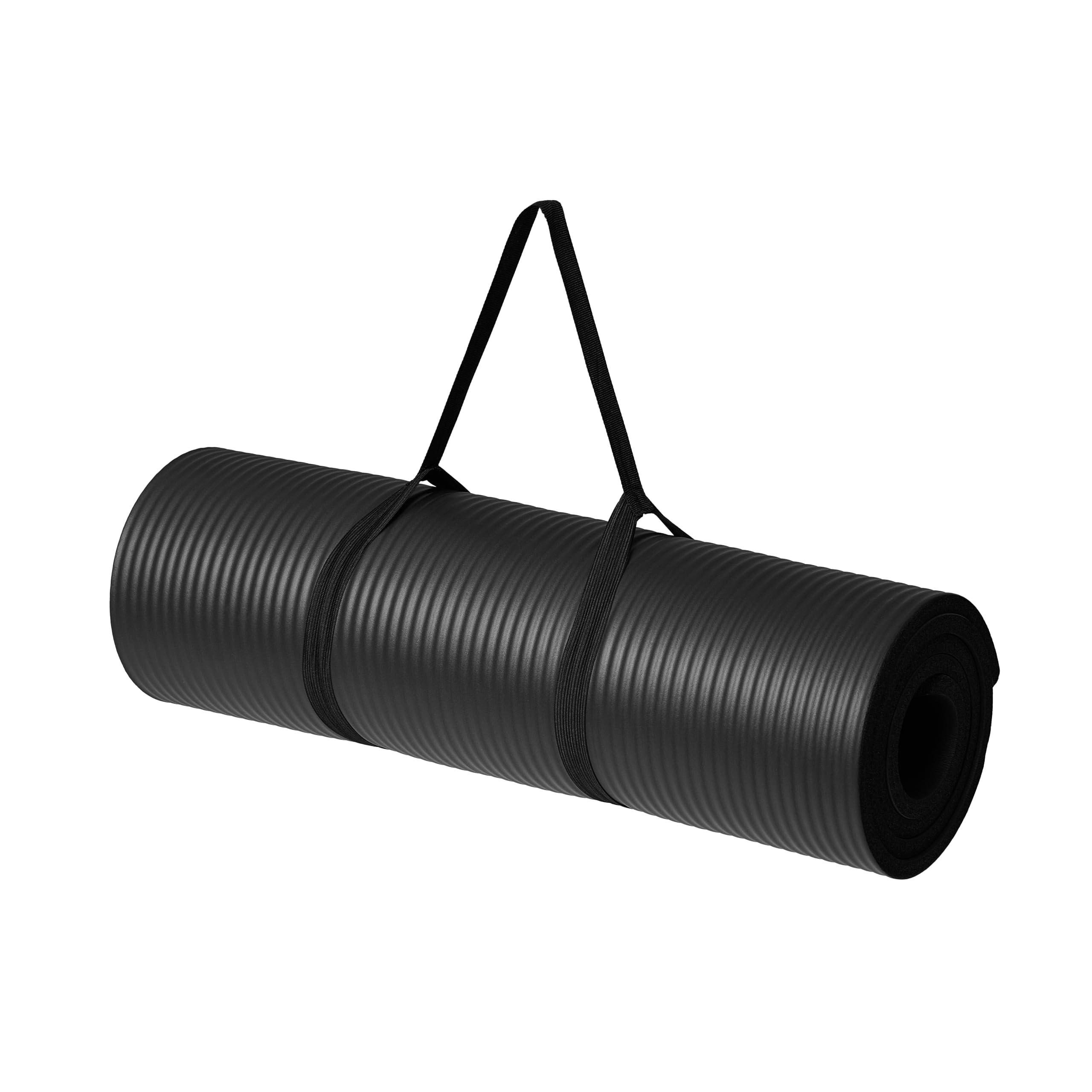 Amazon Basics 1/2 Inch Extra Thick Exercise Yoga Mat with Carrying Strap, Cushioned Support, for Fitness and Gym Workouts