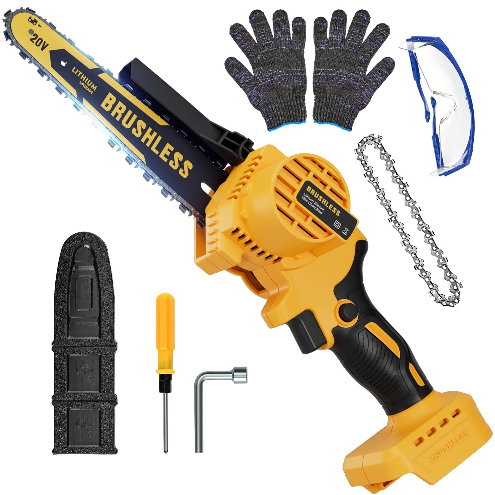Cordless Mini Chainsaw 8 Inch for Dewalt 20V MAX Battery Powered (NO Battery), Electric Chainsaw, Cordless Hand Chainsaw, Portable Small Rechargeable Pruning Chain Saw for Wood Cut Tree Trimming