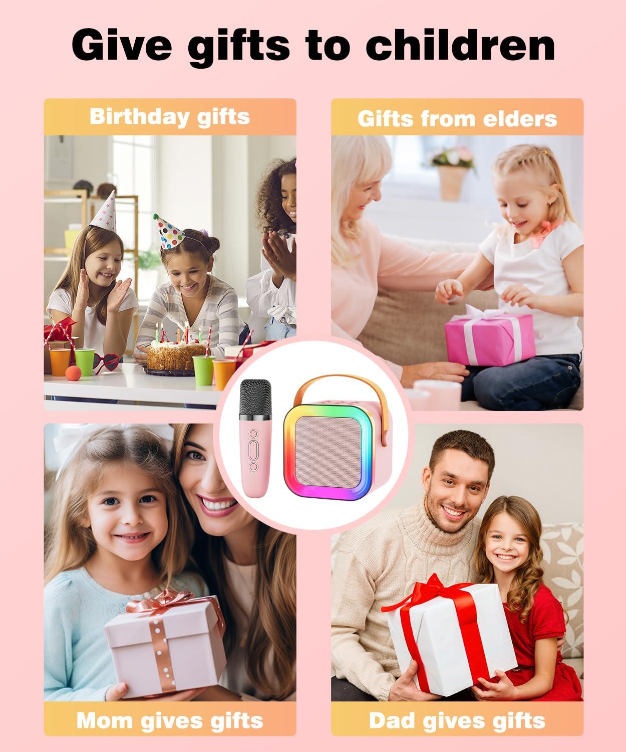 Mini Karaoke Machine Speaker for Kids Adults,Portable Bluetooth with 2 Wireless Microphones,Christmas Birthday Gifts Toys Girls Boys Ages 4, 5, 6,7, 8,9,10,11,12+ Years Old Toddler (Pink - 2 Mic) - Image 7