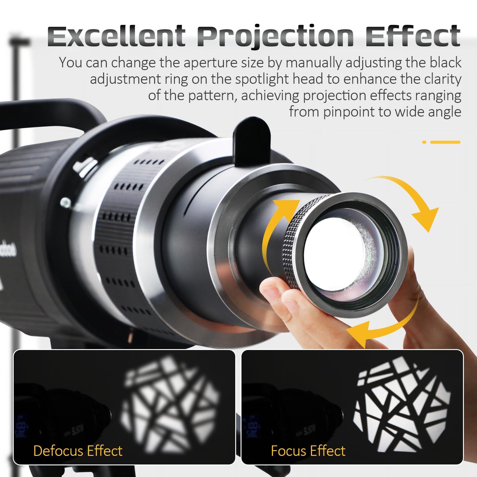 Bowens Mount Spotlight Conical Optical Snoot kit, Photography Studio Lighting Accessory with 34 Gobos & 5 Color Filters Compatible for Aputure Amaran Godox Neewer LED Video Speedlite Light - Image 3