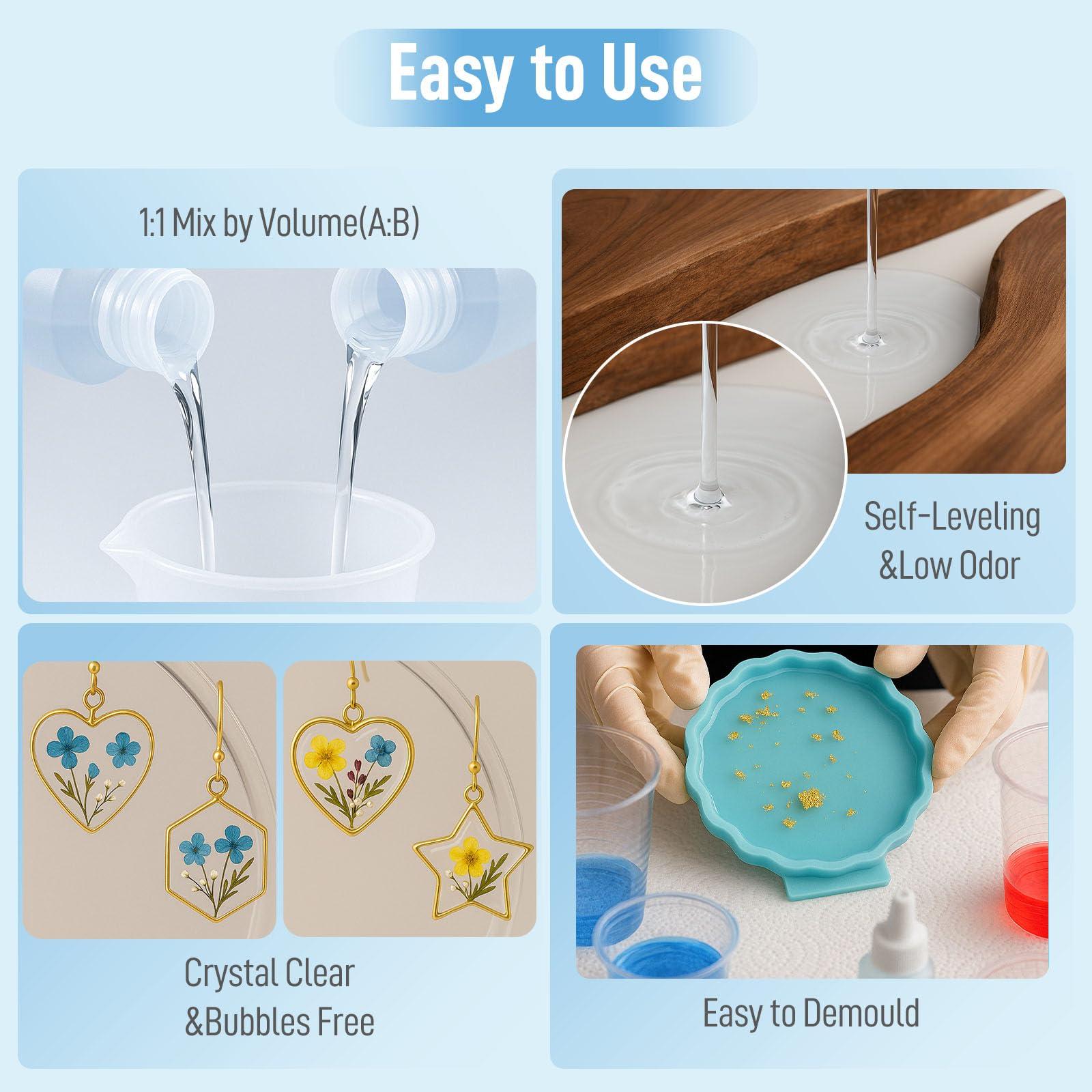 Clear Epoxy Resin Kit 1 Gallon, 2 Part Resina Epoxica for Countertop Wood Table Bar top, Self-Leveling Food Safe Crystal Casting Resin Coat for Crafts Art Jewelry Tumbler Coasters Tabletop DIY - Image 3