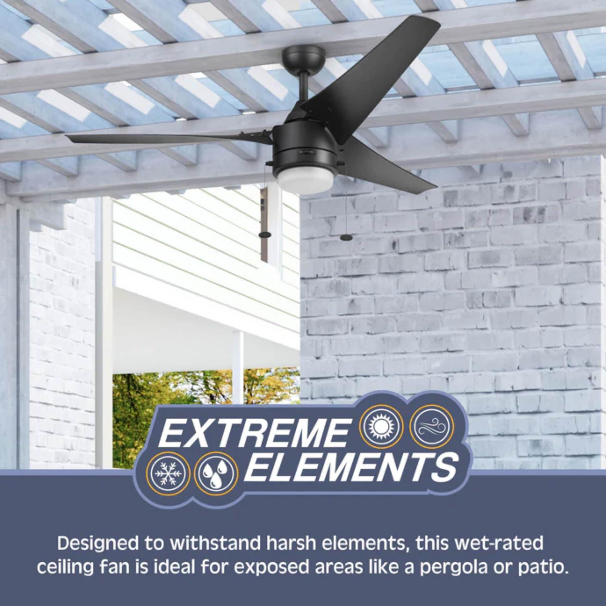 Prominence Home Teo, 56 Inch Contemporary Wet Rated Outdoor LED Ceiling Fan with Light, Pull Chain, Dual Mounting Options, 3 Weather Resistant Blades, Reversible Airflow - 51862-01 (Matte Black) - Image 5