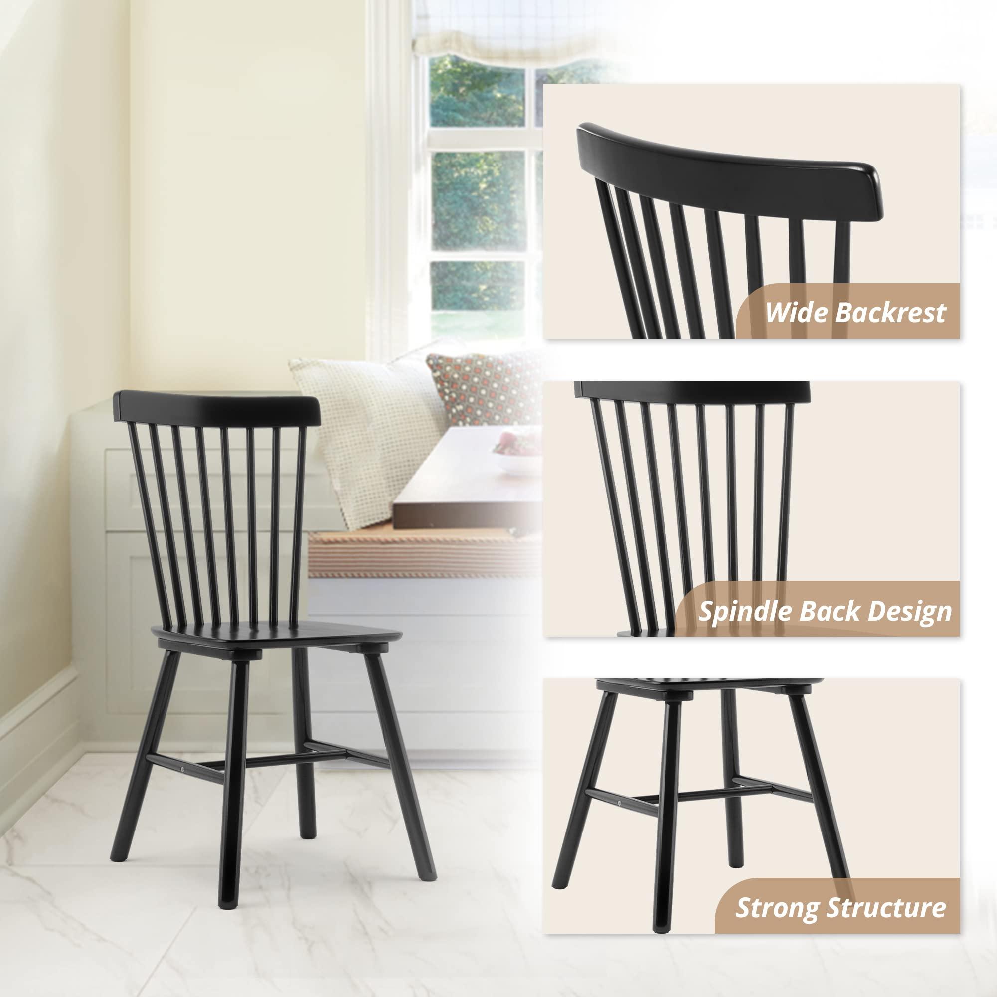 LUE BONA Dining Chairs Set of 4, Windsor Dining Chair, Spindle Back Wood Dining Chair, Kitchen Chairs Wooden Dining Chair, Farmhouse Dining Chairs for Kitchen and Dining Room, Black 18'' - Image 4