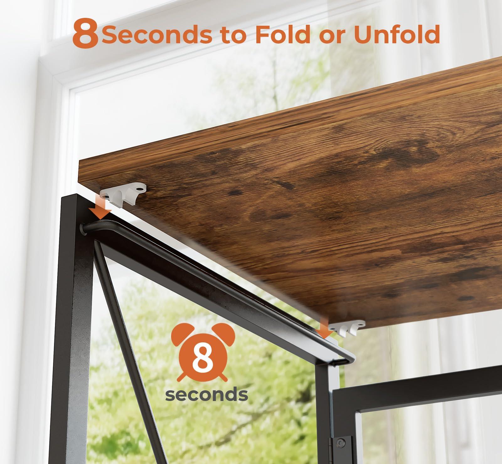 Coavas Small Folding Desk, No Assembly Required Computer Desks, 39.4 inch Spaces Saving Foldable Table for Bedroom, Home Office, Dorm, Apartment, Slippy Vintage Brown - Image 5