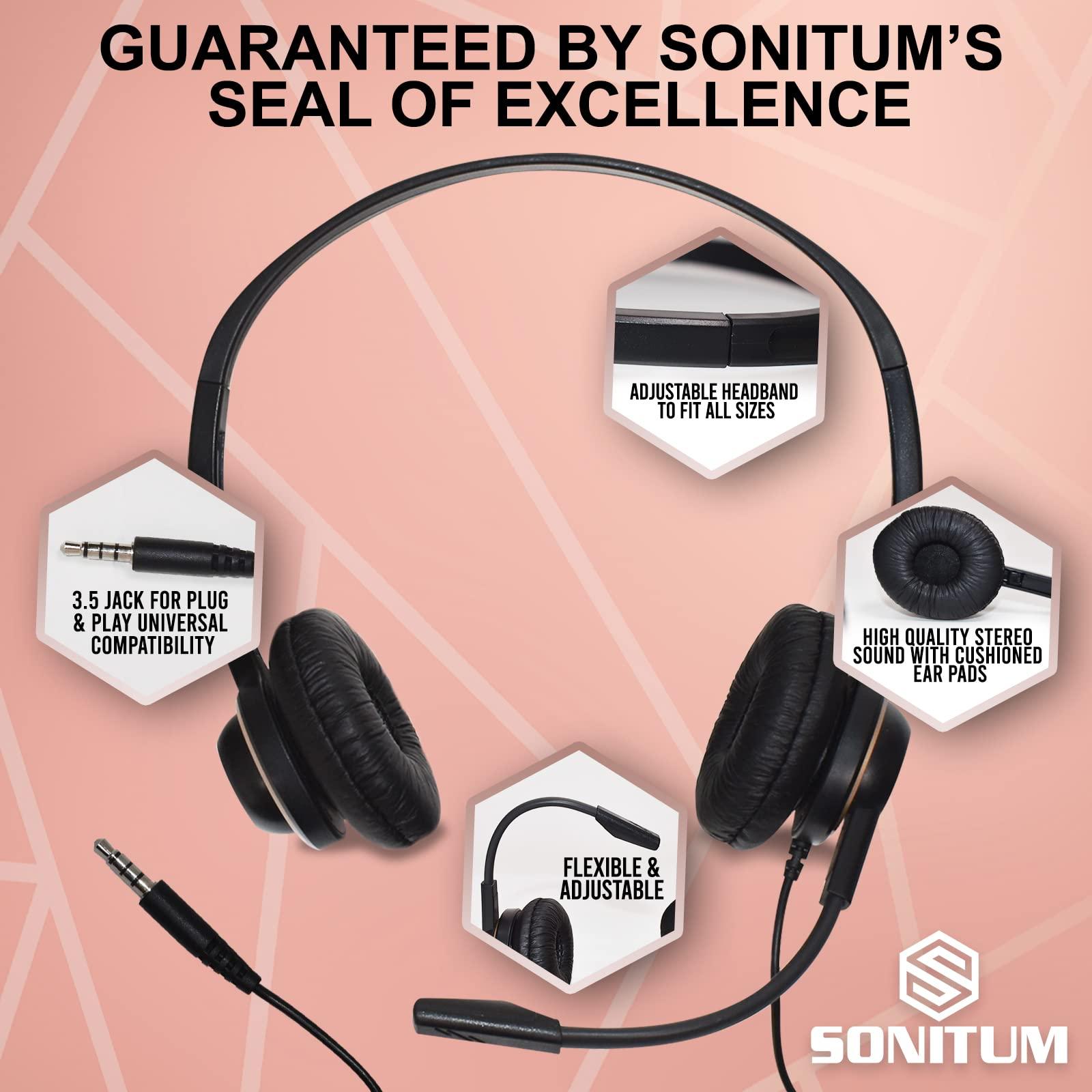 Sonitum Headset with Microphone - Noise Canceling Computer Headset for Office, Meetings, Chat- Comfortable Over-Ear PC Headphones with Rotating Mic- 3.5 Jack for Universal Connectivity (1 Pack) - Image 2