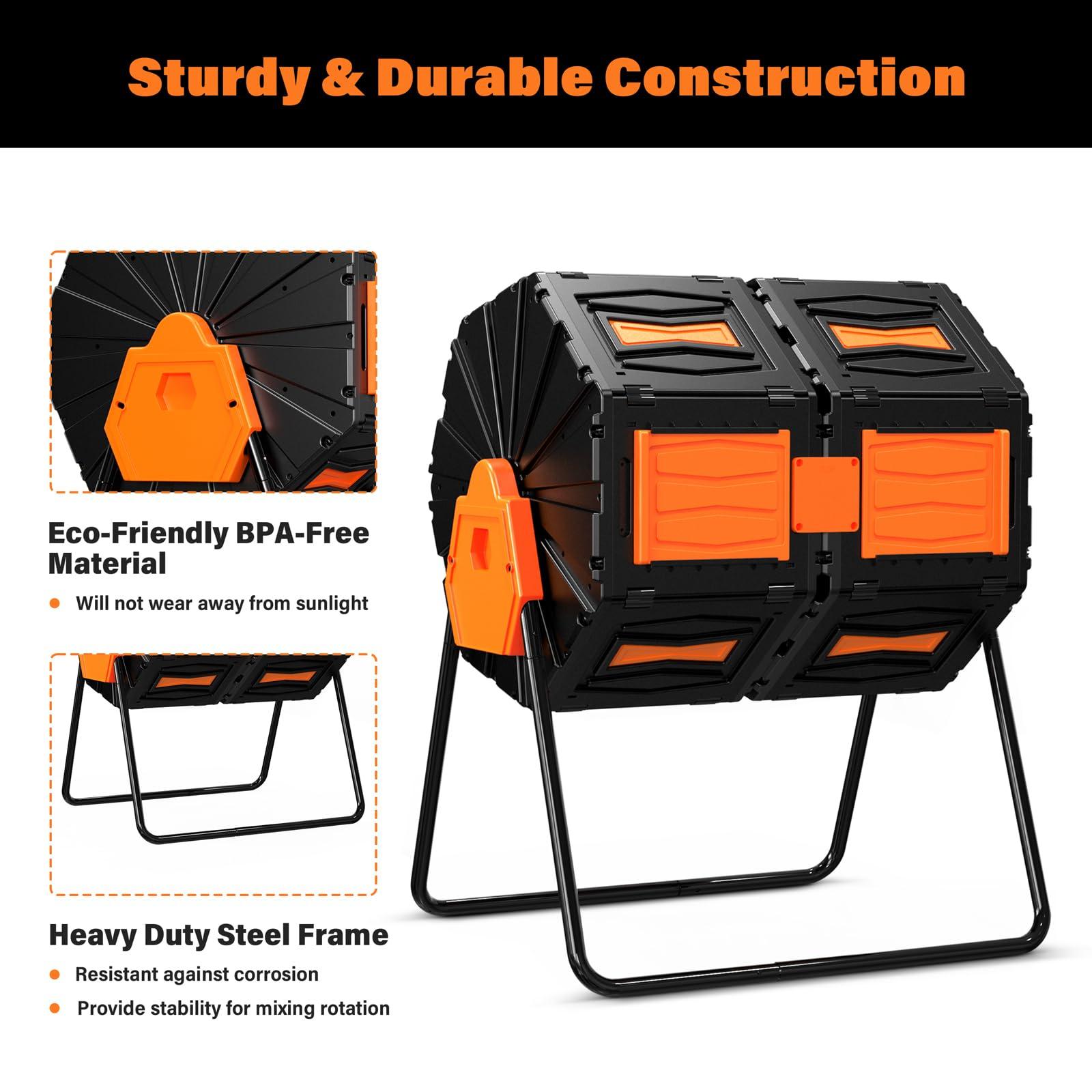 Compost Tumbler, Easy Assemble & Efficient Outdoor Compost Bin, 45 Gallon/170 Liter Large Dual Chamber Rotating Composter for Garden, Kitchen, and Yard Waste, Orange Door - Image 8