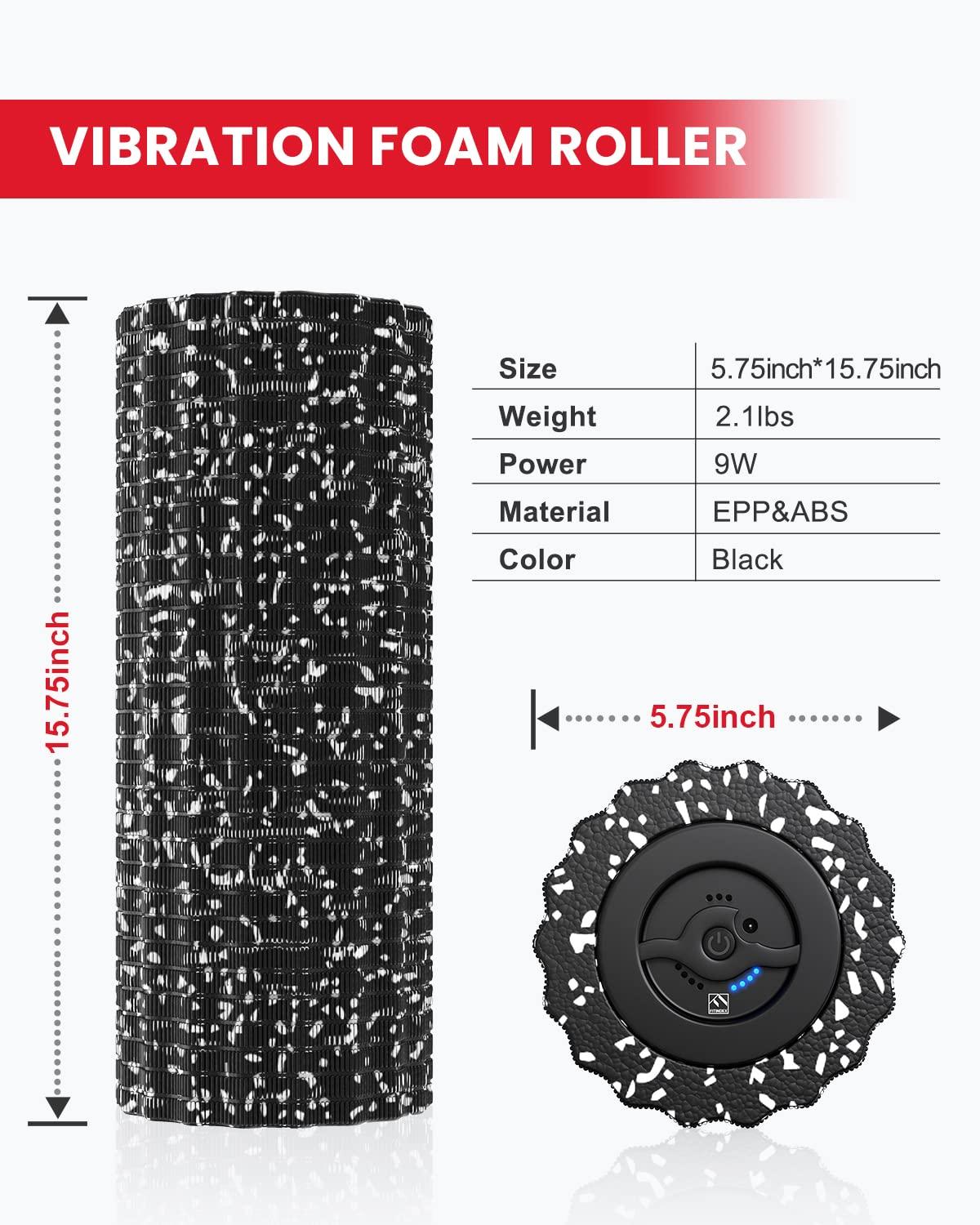 FITINDEX Vibrating Foam Roller for Muscle Deep Tissue, Back Pain Relief, FSA or HSA Eligible, Leg Foot Neck Massager, Exercise, Pilates, Muscle Recovery, Physical Therapy, 4-Speed, Rechargeable, Black - Image 6