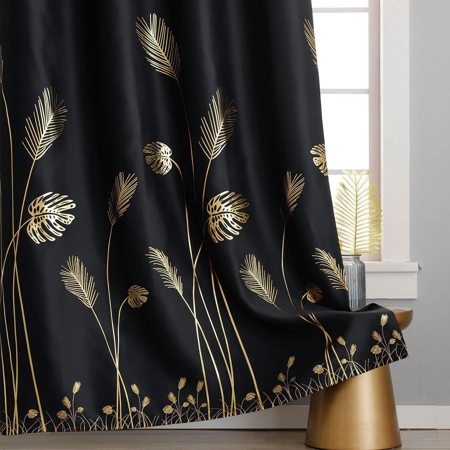 Estelar Textiler Black Blackout Curtains for Bedroom 84 Inches Long, Room Darkening Grommet Thermal Insulated Curtains for Living Room, Light Blocking Drapes with Gold Print Design,52Wx84L,2 Panels - Image 7