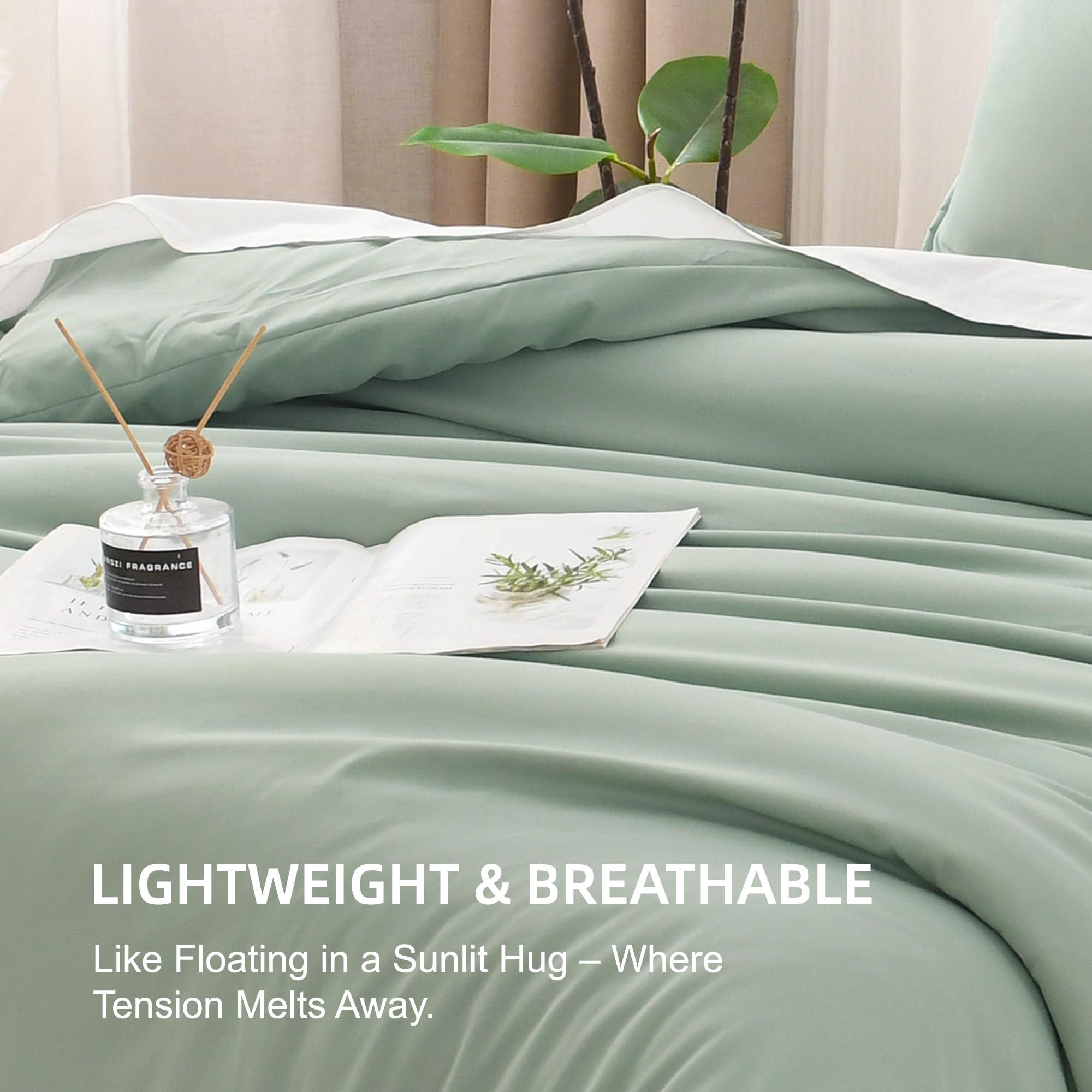 Litanika Queen Comforter Set Sage Green, 3 Pieces Lightweight Comforters Queen Size Solid Bedding Comforters Sets, Down Alternative Comforter Bed Set Quilt Blanket - Image 6