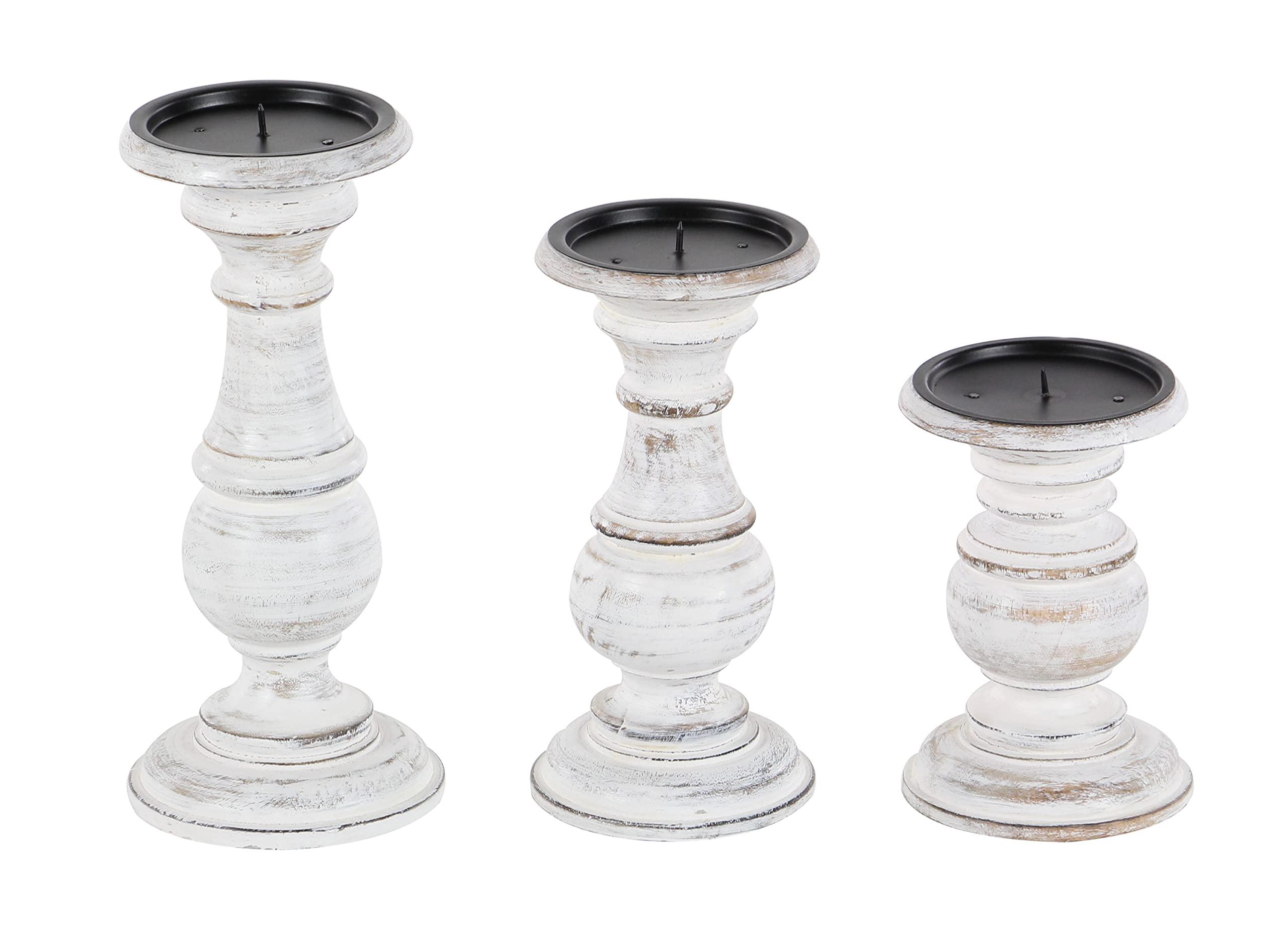 Deco 79 Mango Wood Decorative Candle Holder Turned Style Pillar Candle Stand, Set of 3 Candlestick Holder 10", 8", 6”H, White - Image 8
