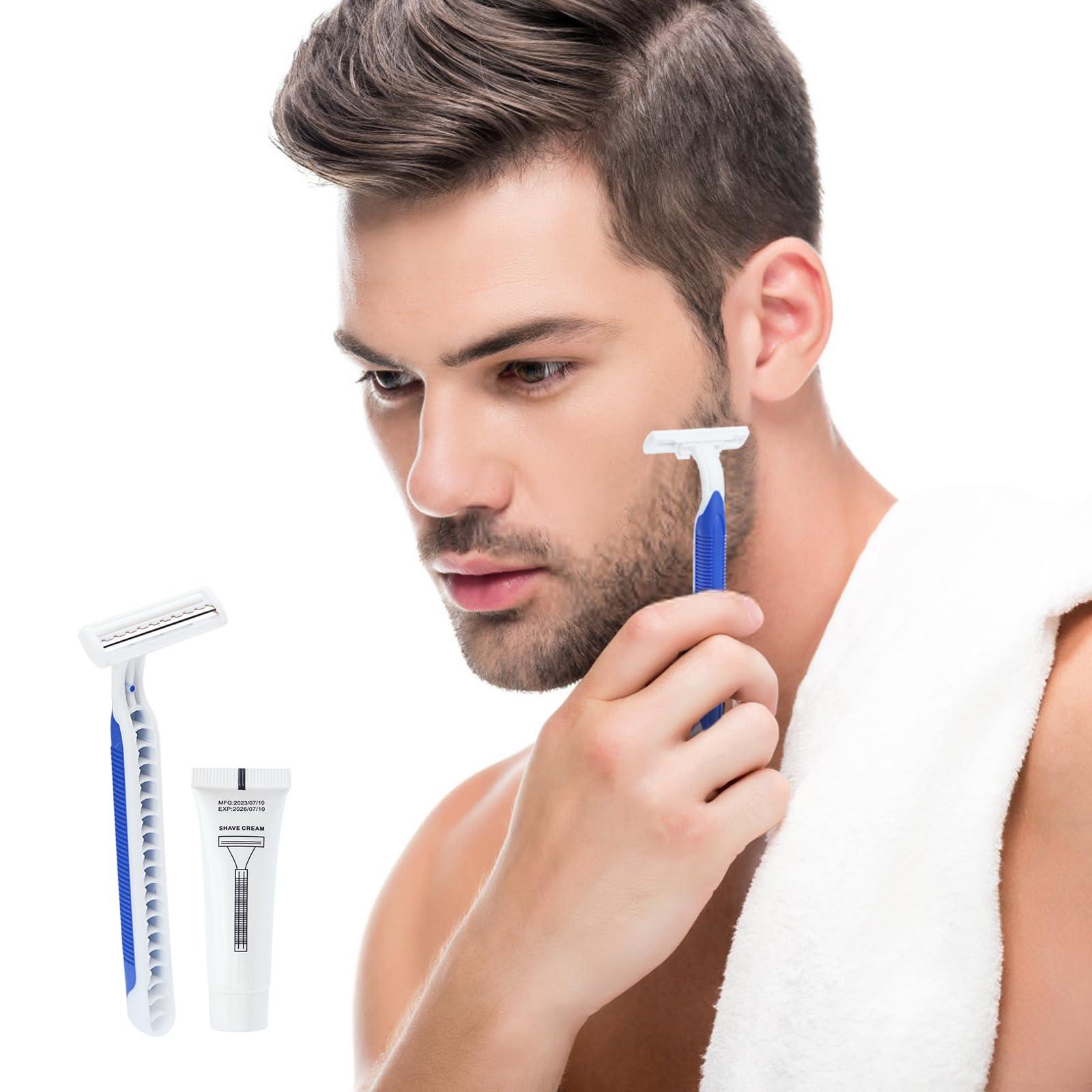 Disposable Razors in Bulk Pack of 60,Blue Disposable Shaving Razors Individual Wrapped Twin Blade Bulk Disposable Razors with Clear Cap and 10g Shaving Cream for Homeless,Hotel,Travel,Charity,Shelter - Image 2