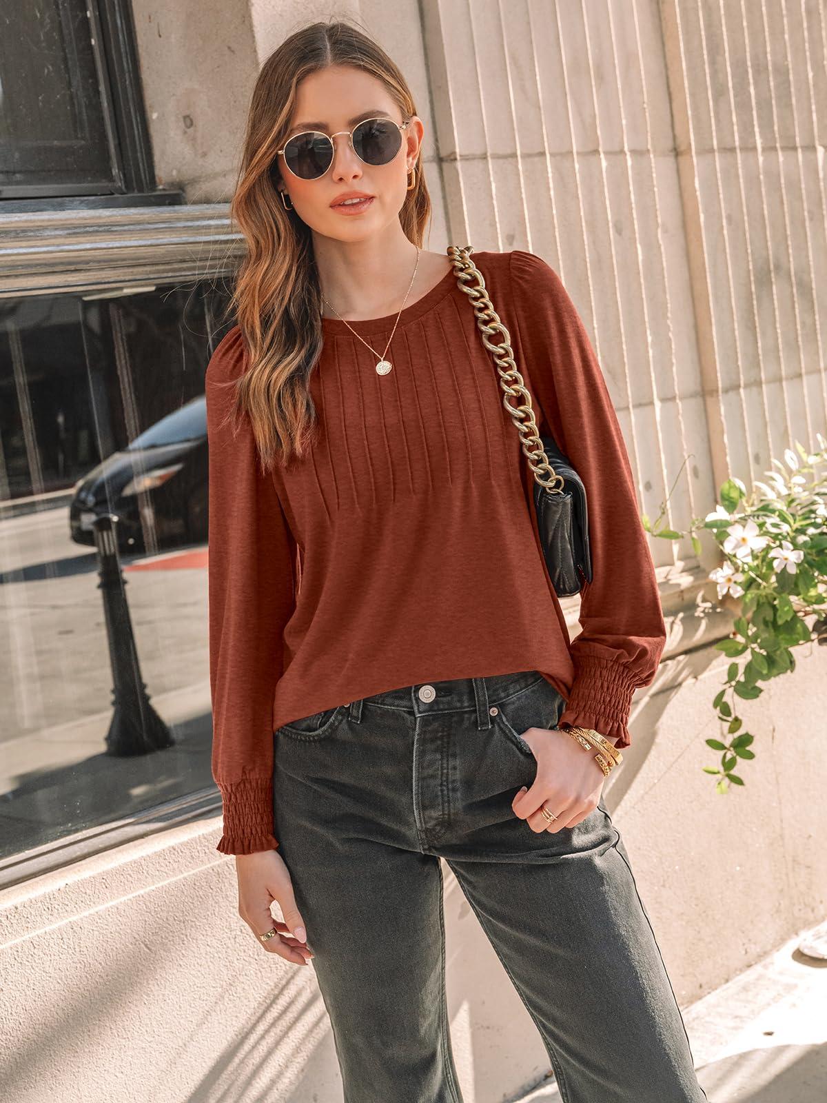 AUTOMET Long Sleeve Shirts Womens Pleated Business Casual Blouses with Smocked Cuffs - Image 5