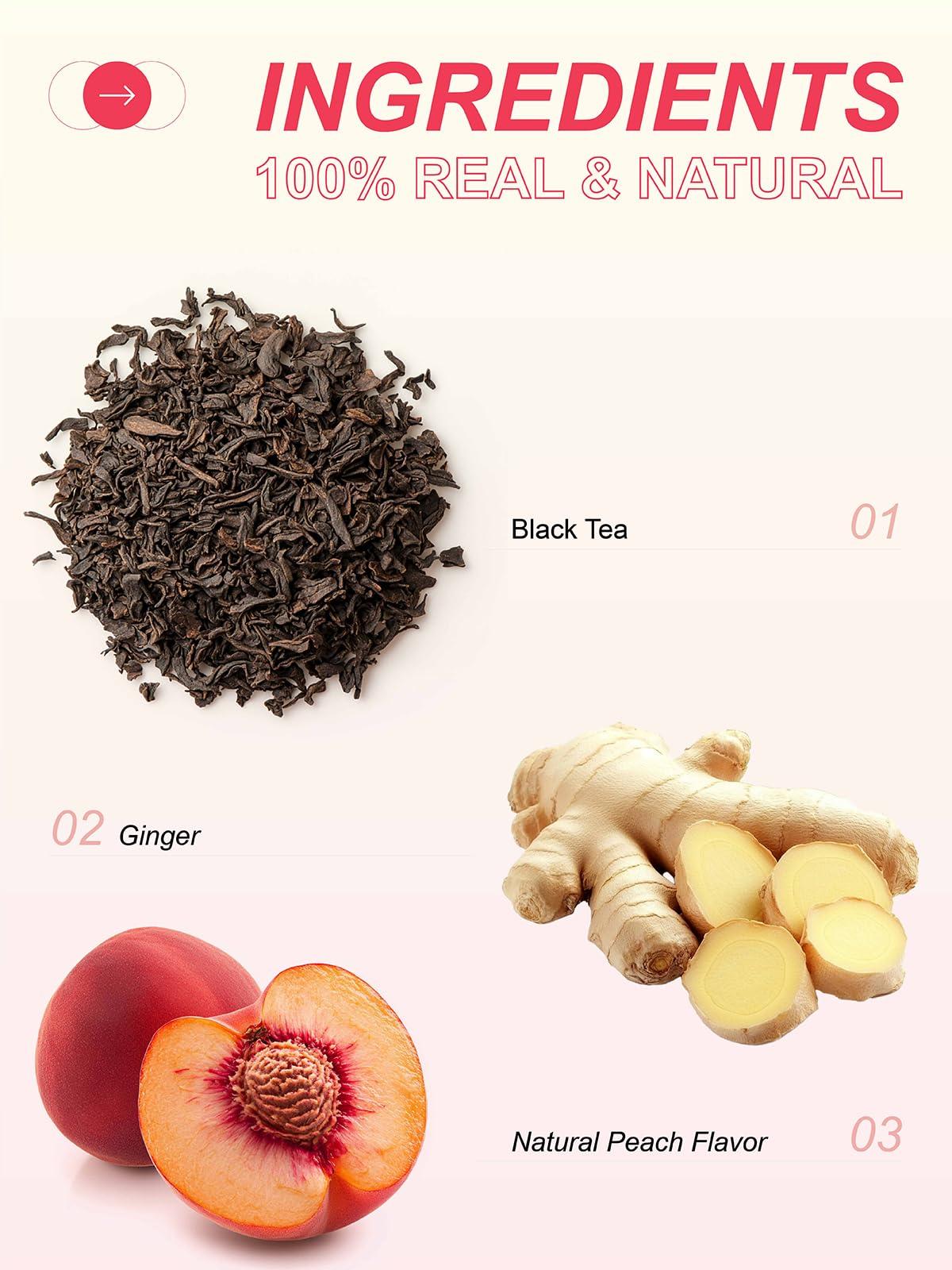 TeeLux Peach Ginger Black Tea, Mellow Black Tea with Spicy Ginger & Peach Flavor, Caffeinated, 100 Count - Image 3