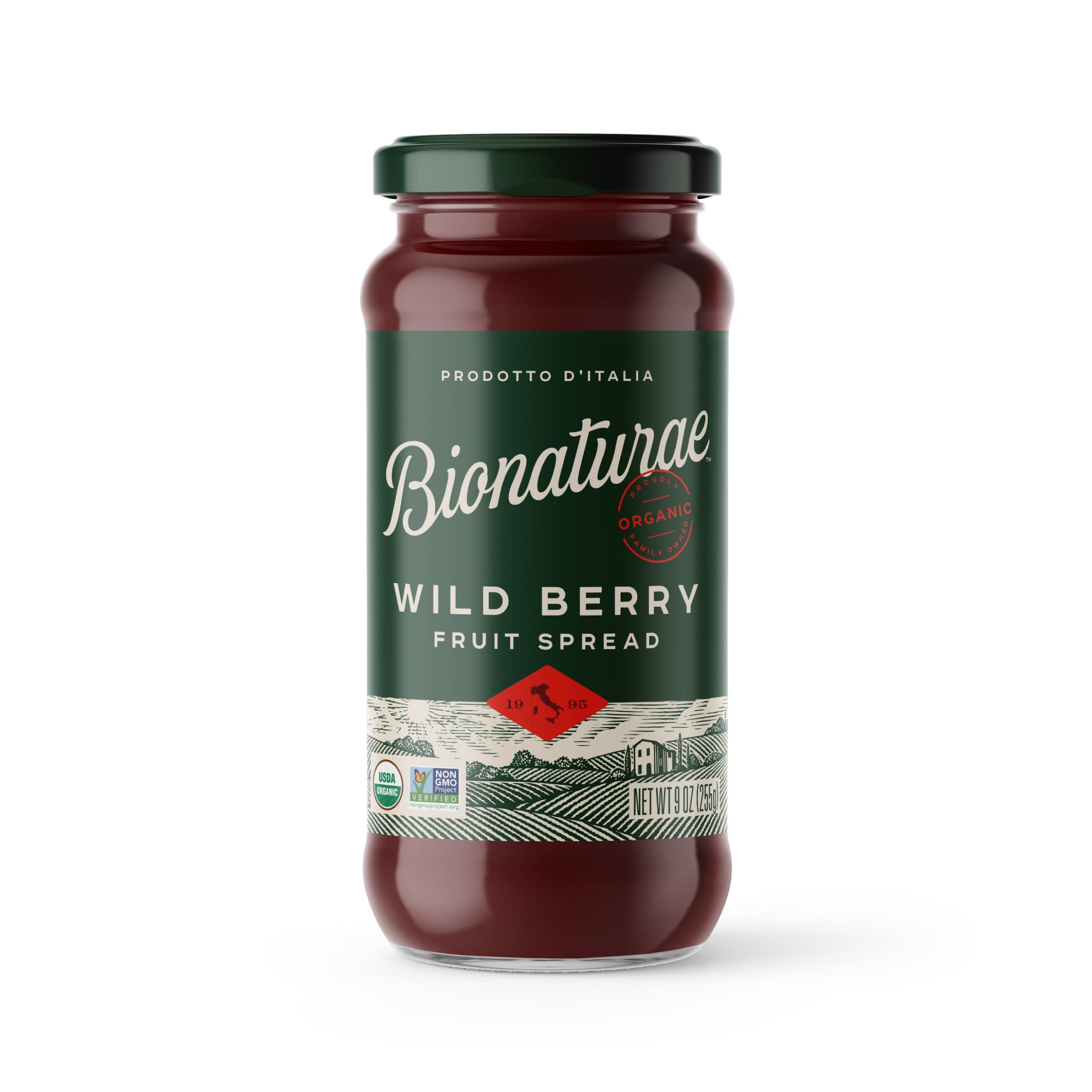 Bionaturae Organic Wild Berry Fruit Spread - Jelly Organic, Non-GMO, USDA Certified, No Sugar Added, No Preservatives, Organic Fruit Jam, Jam Organic, Made in Italy - 9 Oz