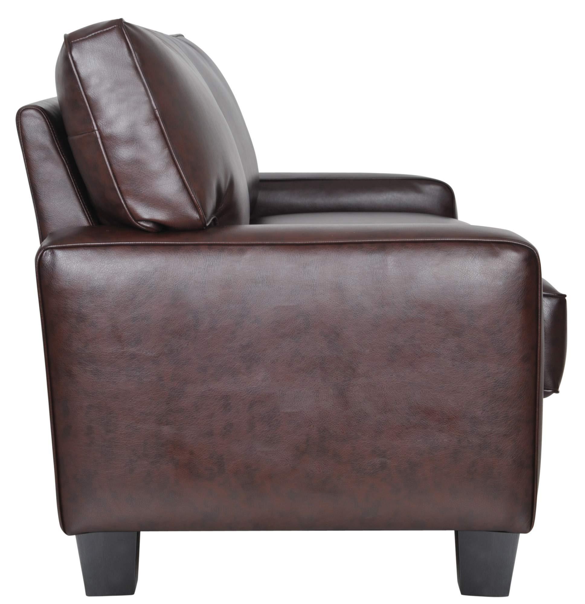 Serta Palisades 61" Track Arm Sofa, Durable Bonded Leather, Soft Pillow Back, Pocket Coil Seat Cushions, Loveseat or Couch for Small Spaces, Living Rooms or Bedrooms, Chestnut Brown - Image 9