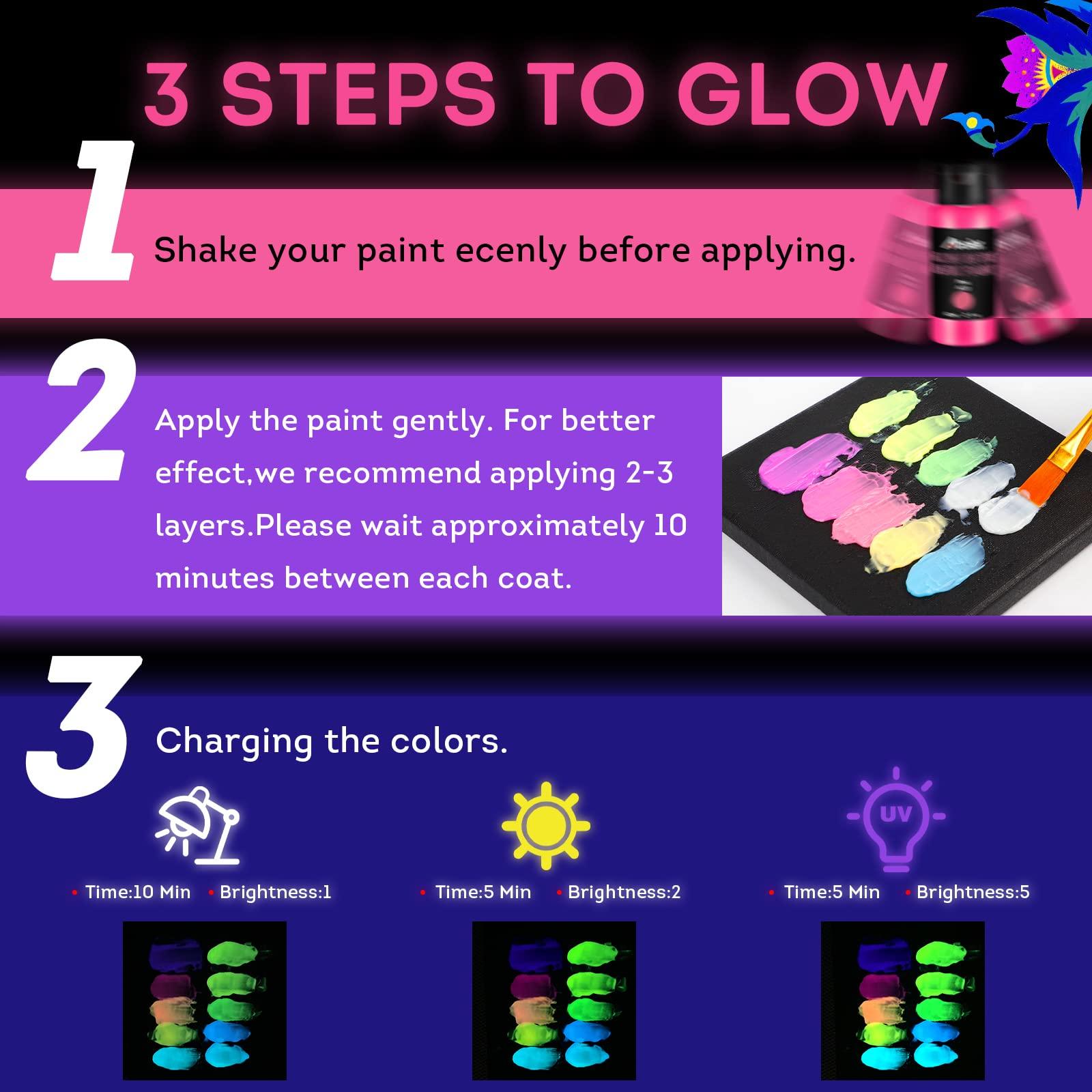 ABEIER Glow in the Dark Acrylic Paint - 10 Bright Colors (60ml/2oz) Long Lasting Glow Fluorescent Paint for DIY Projects, Halloween, Easter, Christmas Decorations - Image 3