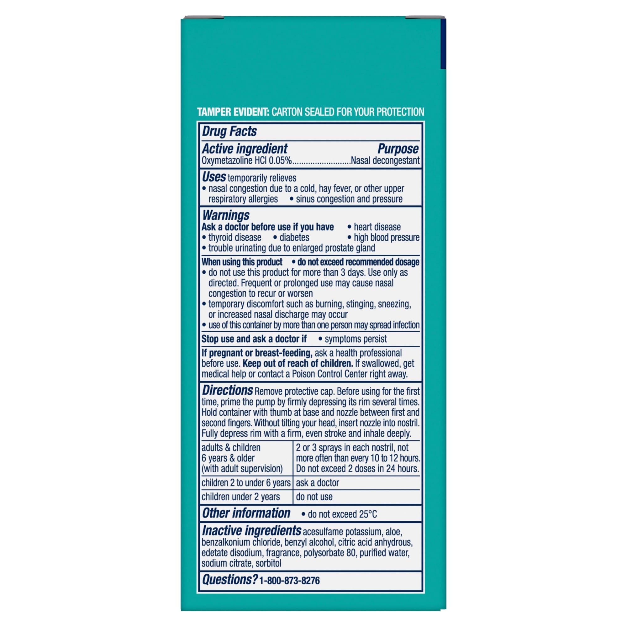 Vicks Sinex Severe Nasal Spray, Moisturizing Ultra Fine Mist with Aloe, Decongestant Medicine, Relief from Stuffy Nose Due to Cold or Allergy, Nasal Congestion & Sinus Pressure Relief, 265 Sprays x 2 - Image 9