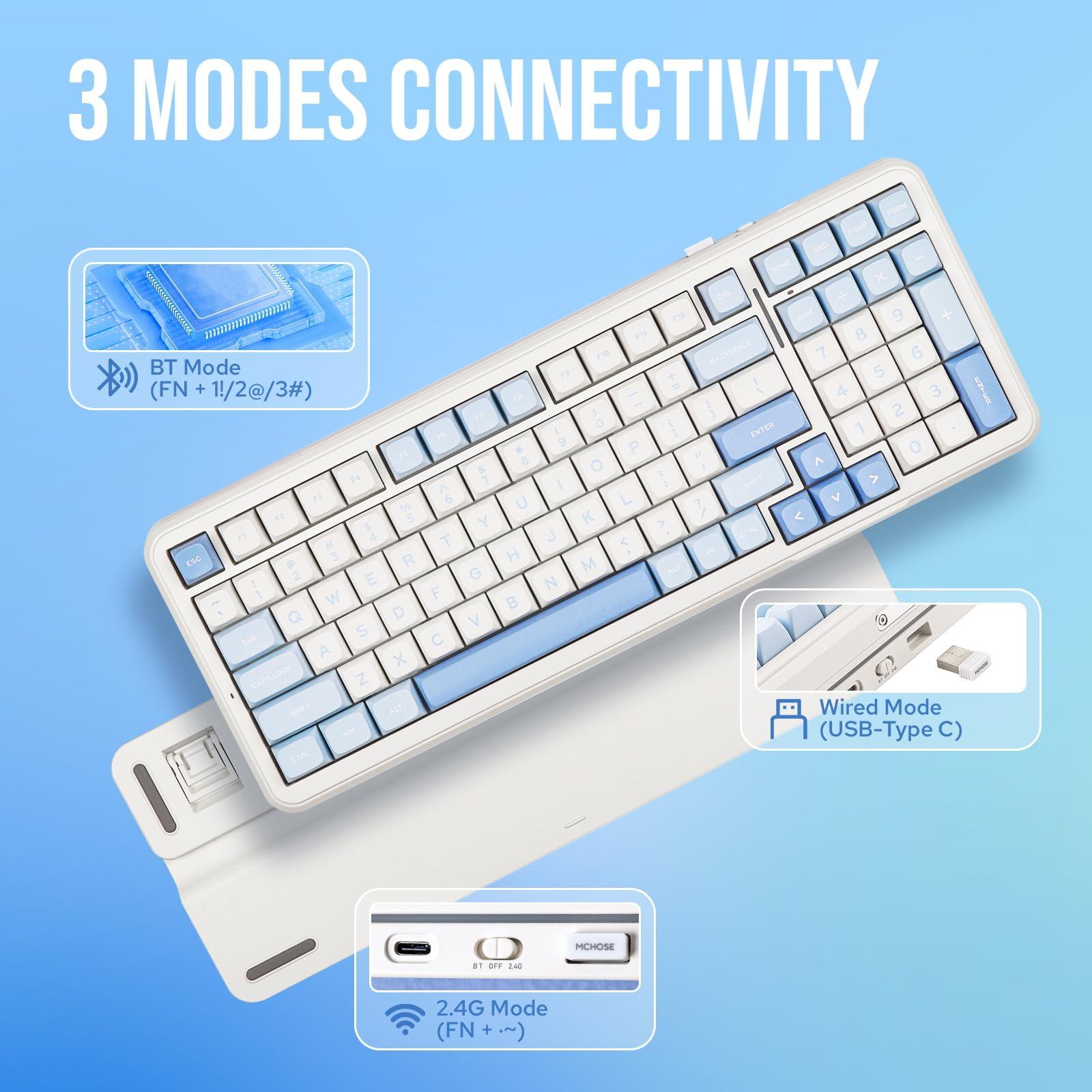 MechLands MCHOSE K99 96% Wireless Gaming Keyboard, Gasket Mechanical Keyboard, BT5.0/USB-C/2.4GHz Wireless Creamy keyboard, with 6-Layer Padding, 6000mAh Battery, Hot Swappable, NKRO for Win/Mac/Linux - Image 3