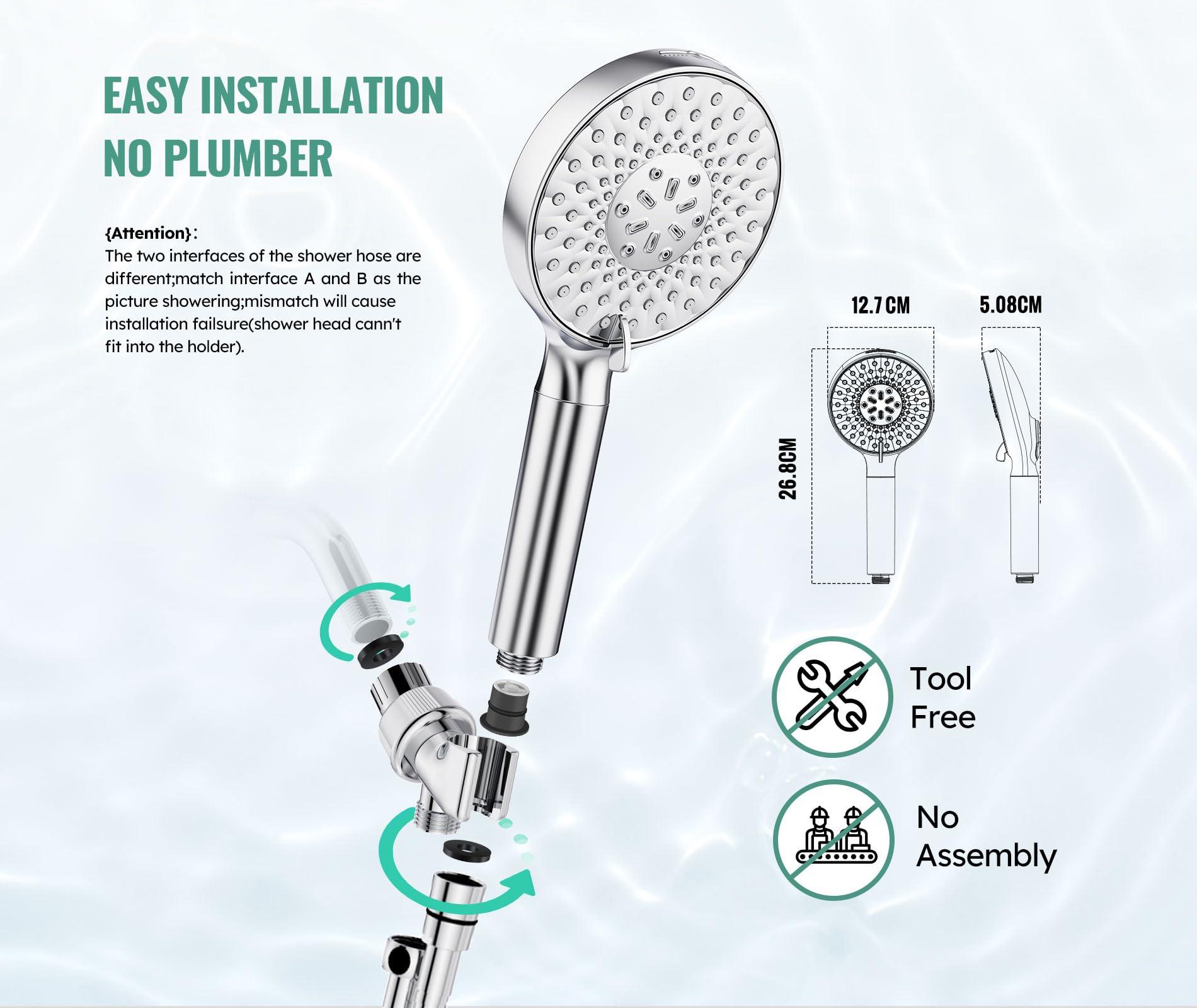 Filtered Shower Head with Handheld, High Pressure 9 Spray Mode Chrome Showerhead with Filters,detachable shower head,Water Softener Filters Beads for Hard Water -Remove Chlorine - Image 8