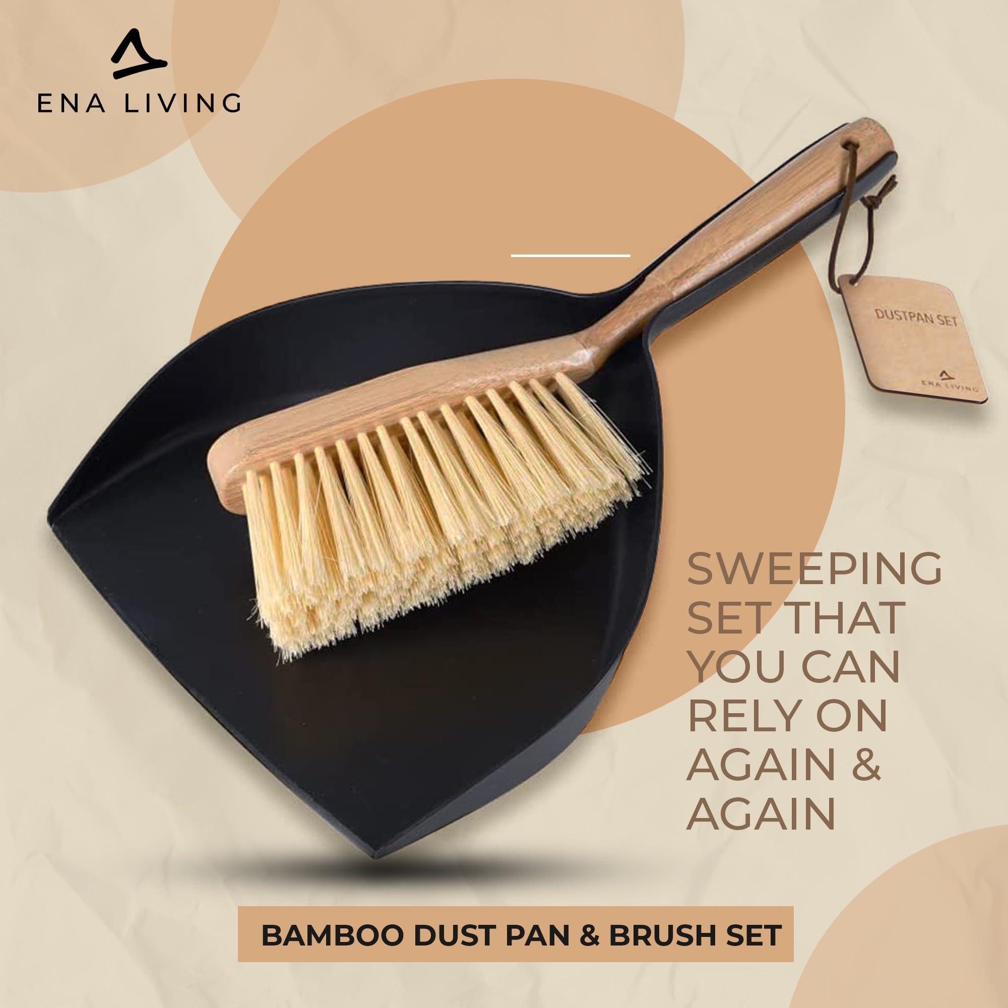 ENA Living Bamboo Dust Pan & Brush Set, Portable Dustpan & Brush, Perfect For Household Cleaning, Sturdy & Effective Dust Pan, Bamboo Sweeping Brush - Standard - Image 2