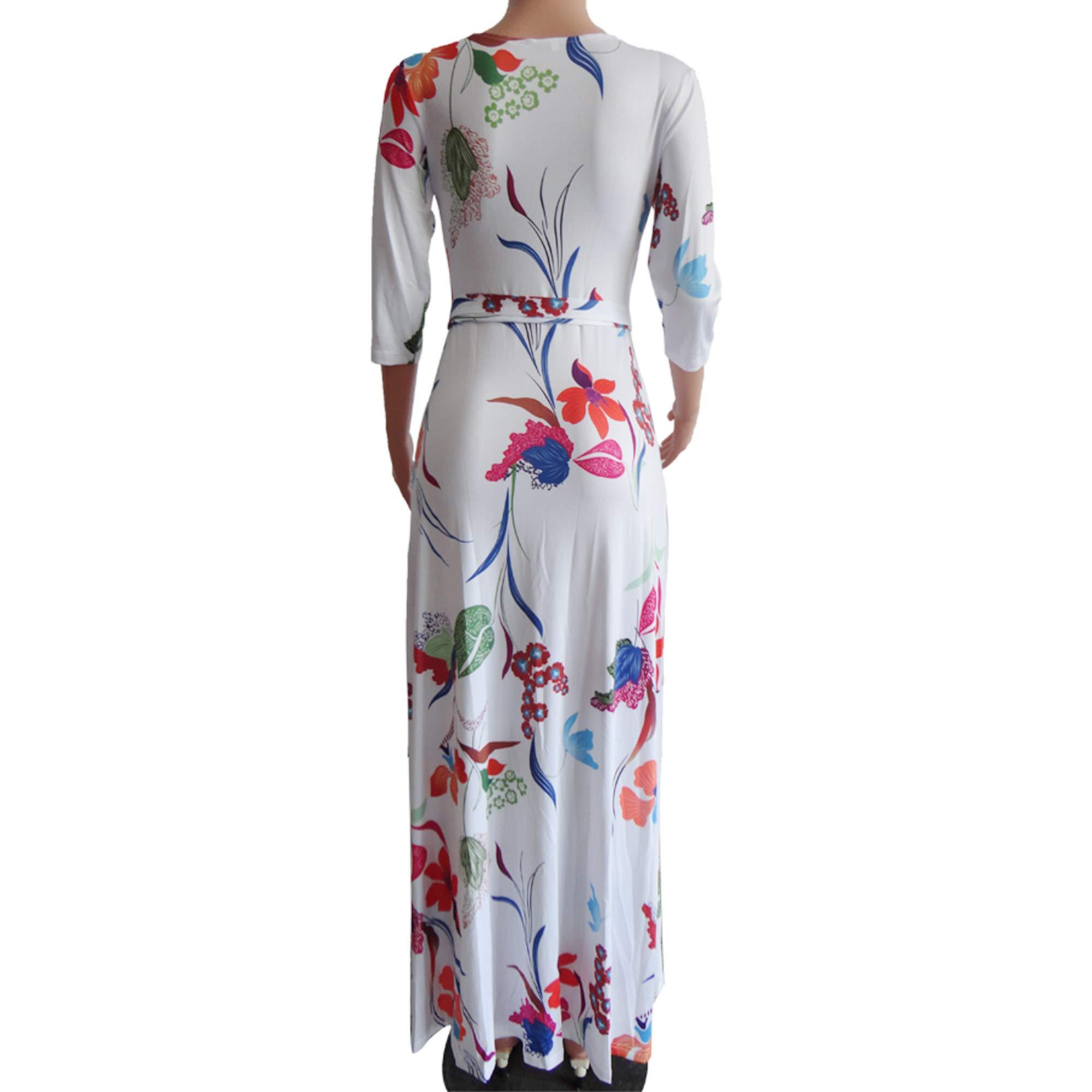 FANDEE Plus Size Maxi Dress for Women Casual Summer Sundress V-Neck 3/4 Sleeve - Image 3