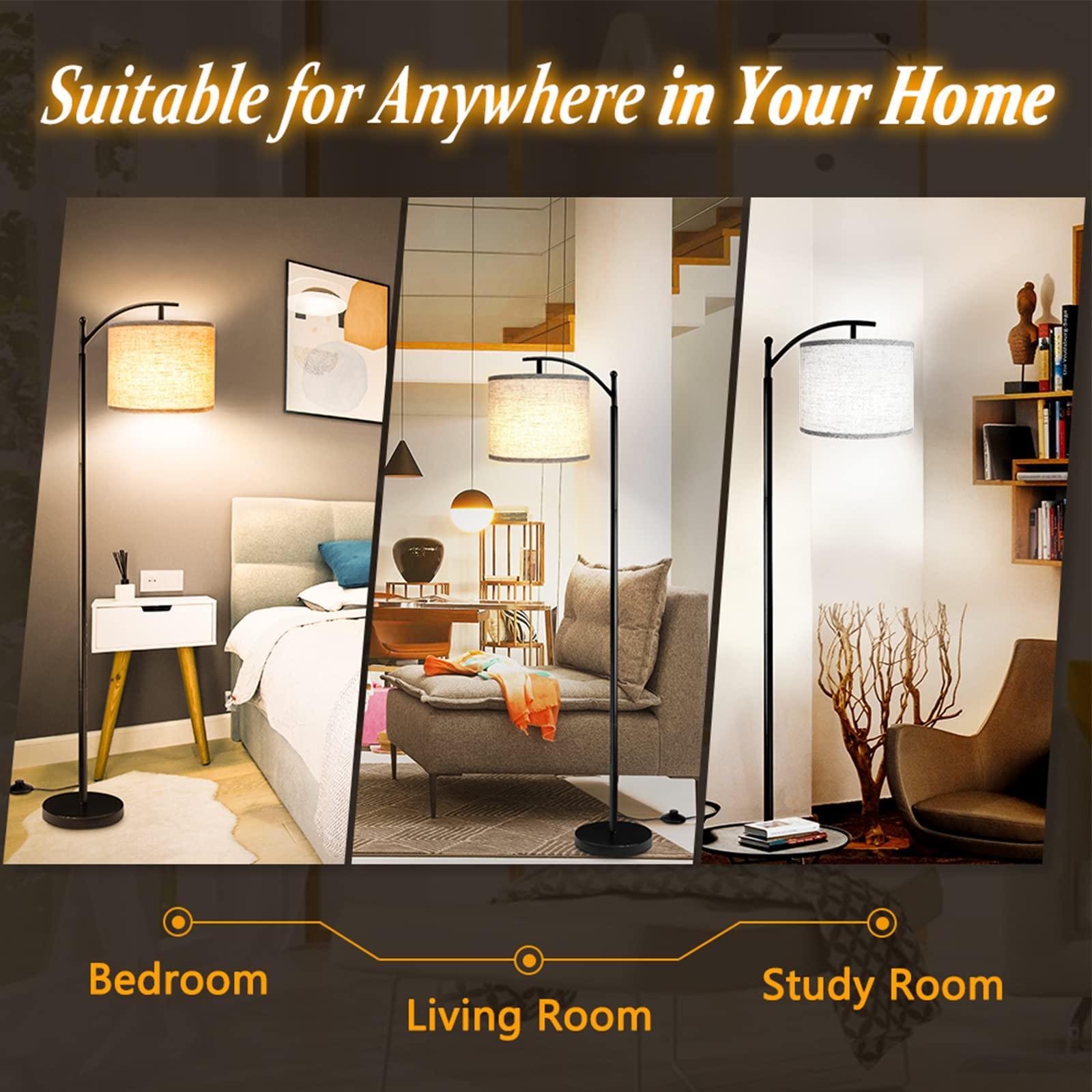 ROTTOGOON Floor Lamp for Living Room with 3 Color Temperatures LED Bulb, Standing Lamp Tall Industrial Floor Lamp Reading for Bedroom, Office (9W LED Bulb, Beige Lampshade Included) -Black - Image 5
