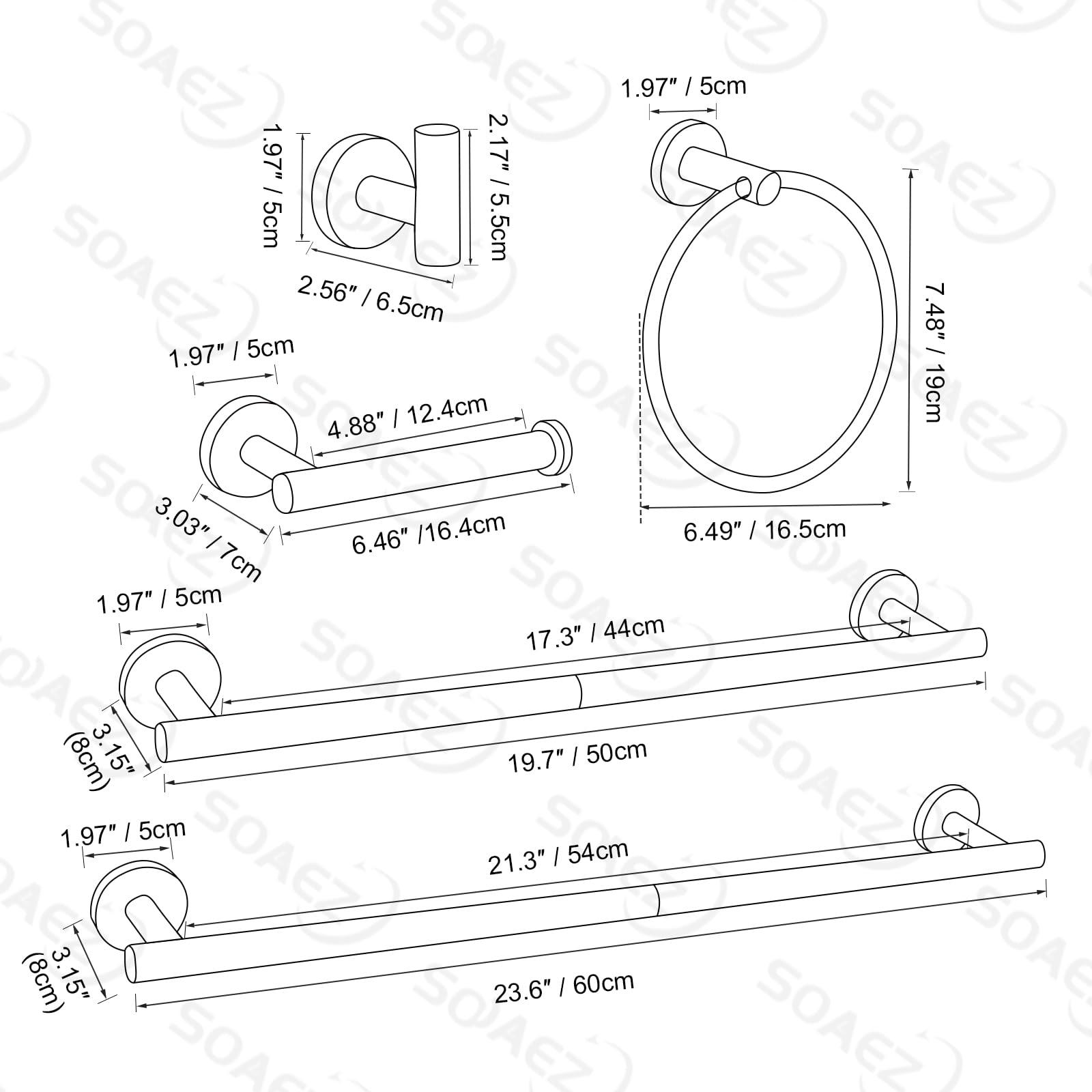 Bathroom Hardware Set, 6-Piece Towel Bar Set Brushed Nickel Towel Holder Set Includes 19.68/23.6 in Towel Bar,Toilet Paper Holder,Towel Ring and Towel Hook Wall Mount Bathroom Accessories Set - Image 2
