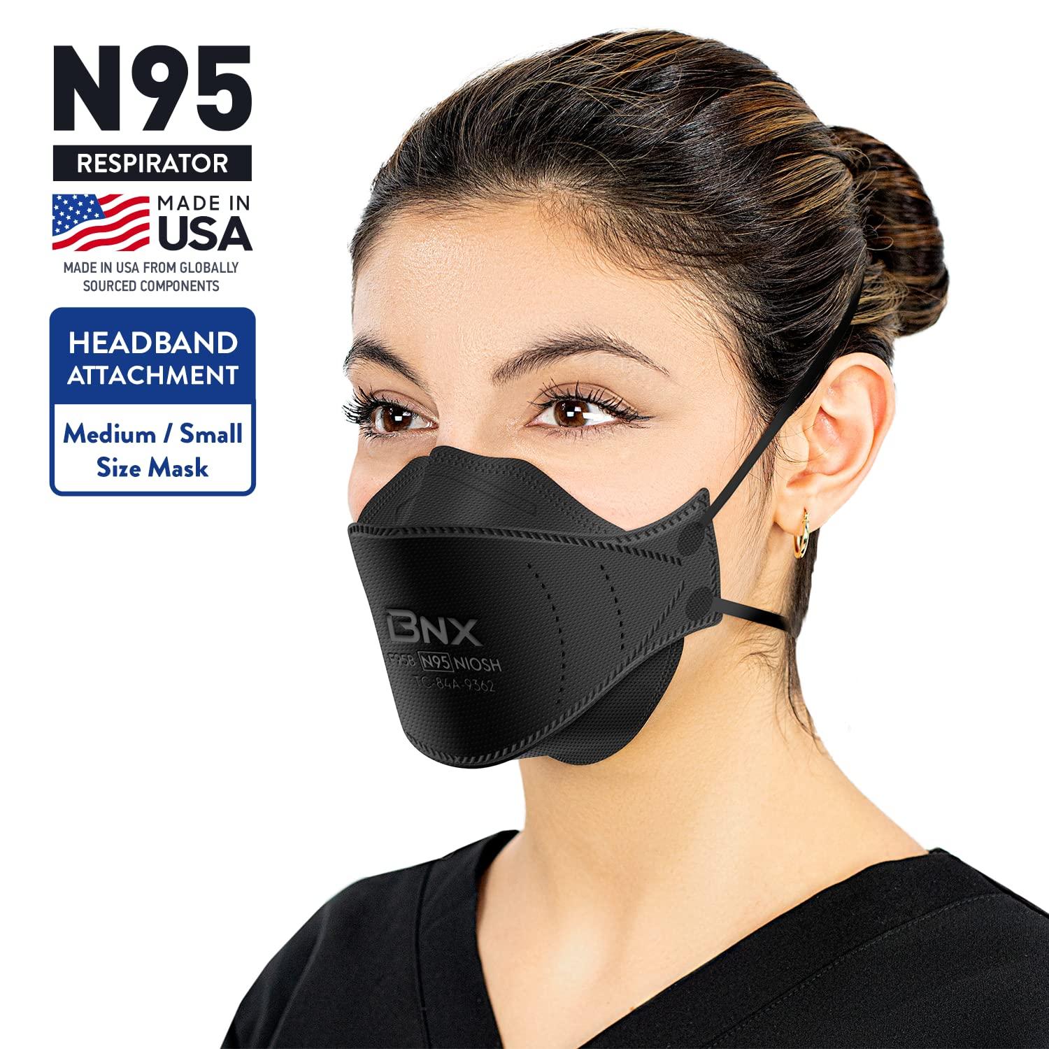 BNX N95 Mask NIOSH Certified MADE IN USA Face Mask, Tri-Fold Cup/Fish Style, 10,20,50-Pack - Black, White (Model F95B,F95W) - Image 2