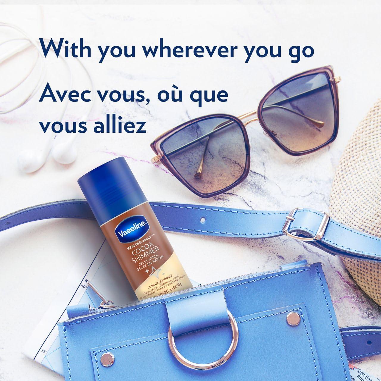 Vaseline Cocoa Shimmer Jelly Stick – Non-Greasy Moisturizer for Glowing Skin, Face & Body Lotion, Travel-Size, 1.4 Oz Ea, Pack of 3. - Image 8