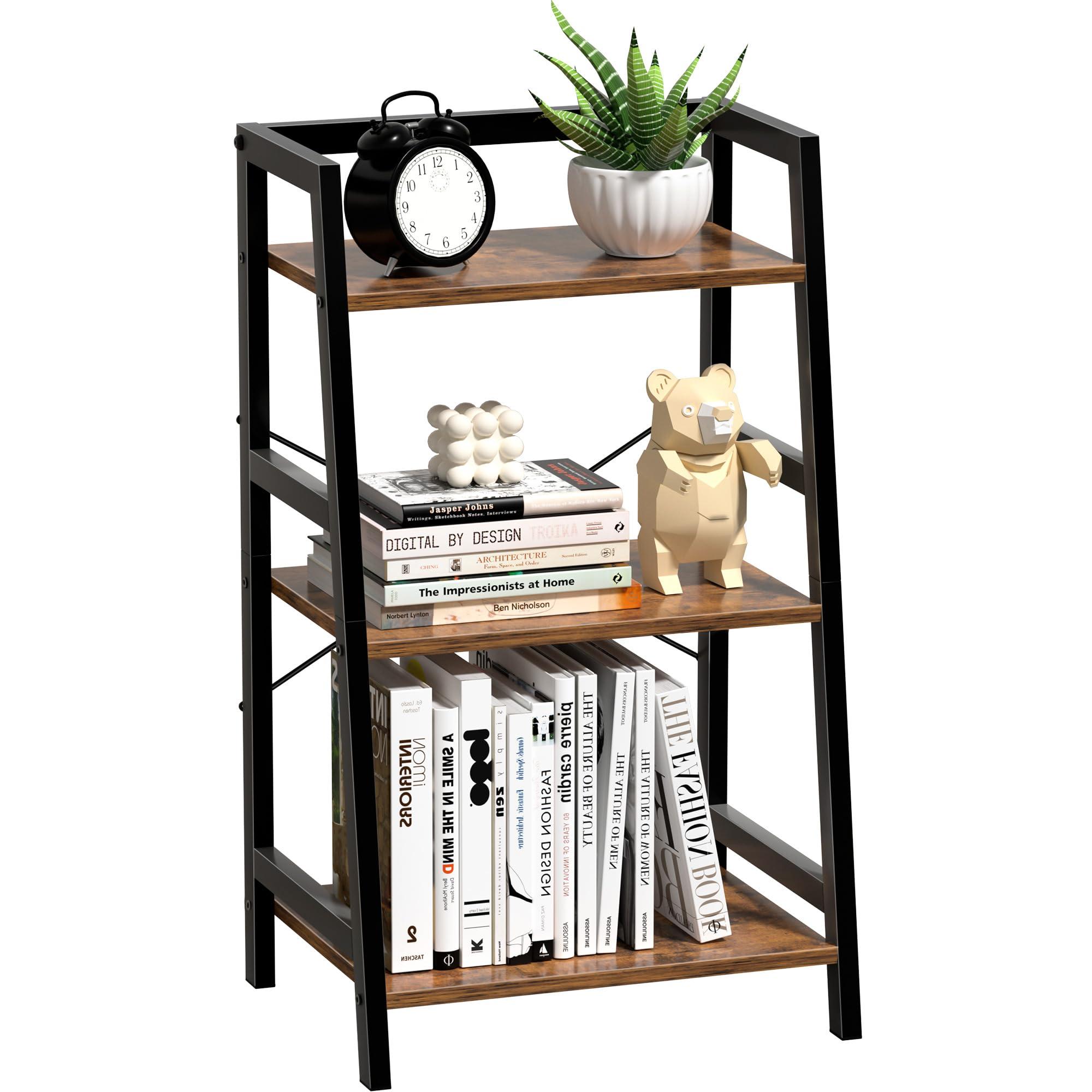 Bookshelf, Bookcase for Small Spaces, 3-Tier Shelf Bookcase, Short Shelf Storage Organizer for Living Room, Bedroom, Home Office, Kitchen, 11.8 "D x 16.5" W x 31.3 "H, Rustic Brown