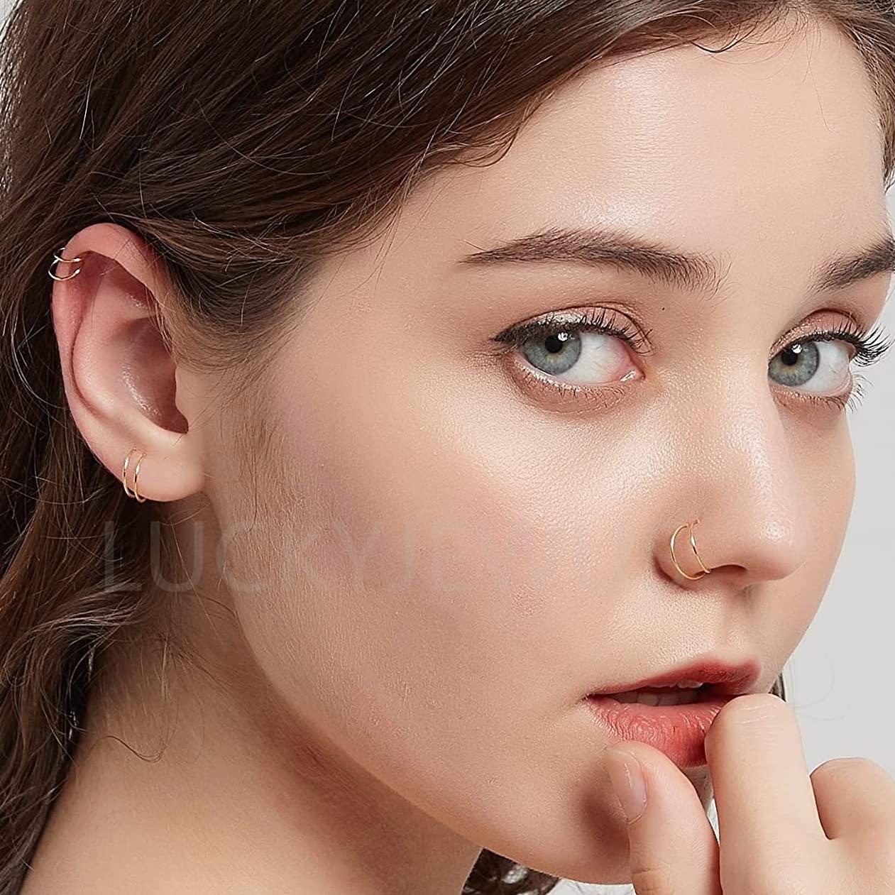 14k Gold Filled 20G Double Hoop Nose Ring for Single Piercing, 20 Gauge Small Thin 8mm Spiral Nose Jewelry for Women Men - Image 2