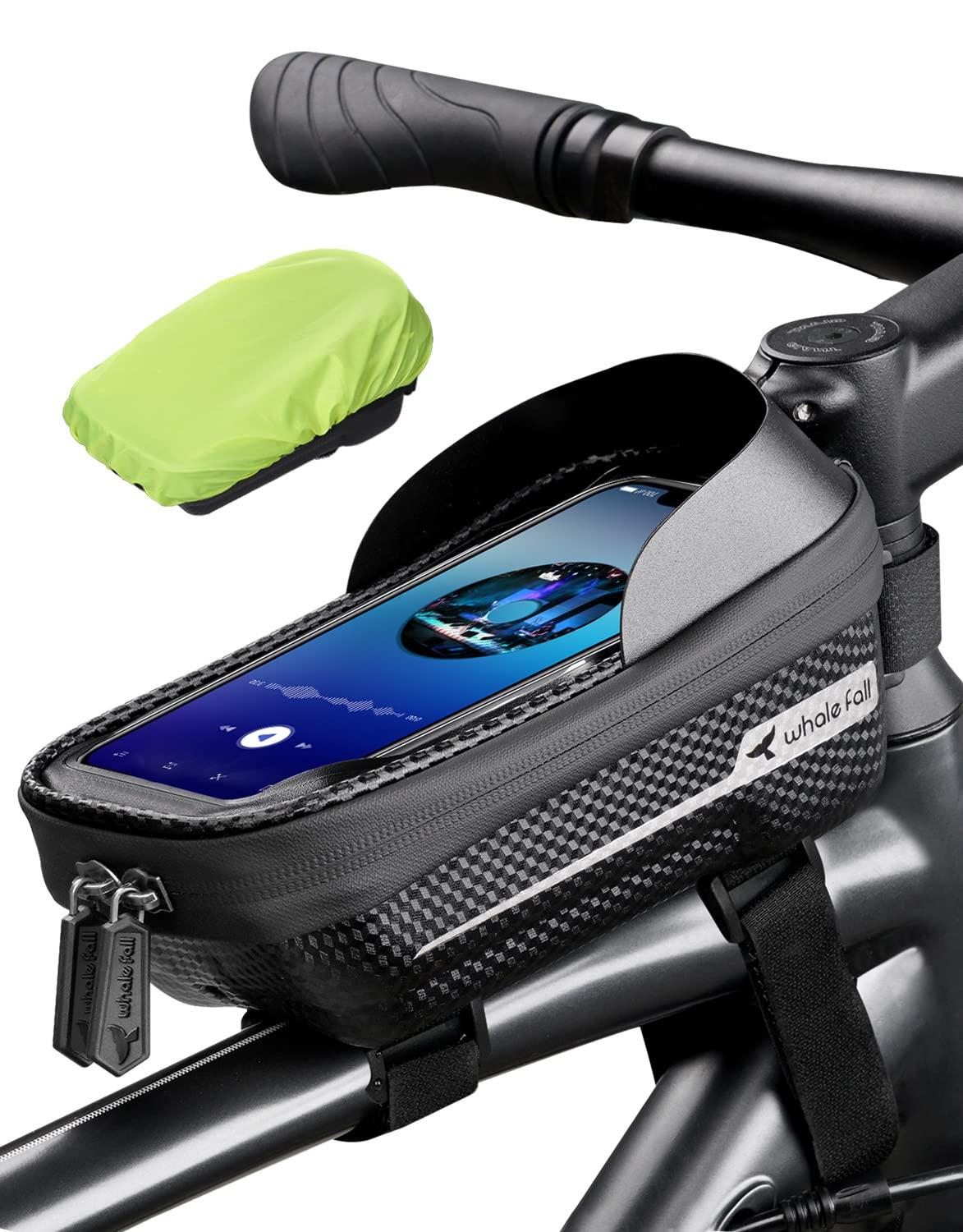 whale fall Hard Casing Bike Bag, Never Deform, Waterproof Bike Phone Holder with 0.25mm Sensitive TPU Touch-Screen, Bicycle Accessories, with Rain Cover for Phones under 6.9''