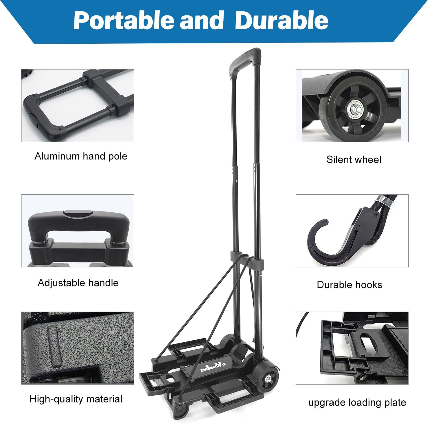 Folding Hand Truck Trolley Dolly, Folding Cart Small Trolley Dolly with Wheels, Lightweight Utility Dolly Expandable Baseplate Small Backpack Portable Luggage Cart for Airport Travel - Image 4