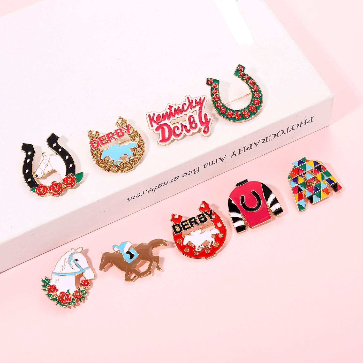Kentucky Derby Brooches for Women Enamel Horseshoe Riding Suit Brooch Pins Rose Horse Race Day Brooches Kentucky Derby Outfits Accessories Jewelry Gifts - Image 3
