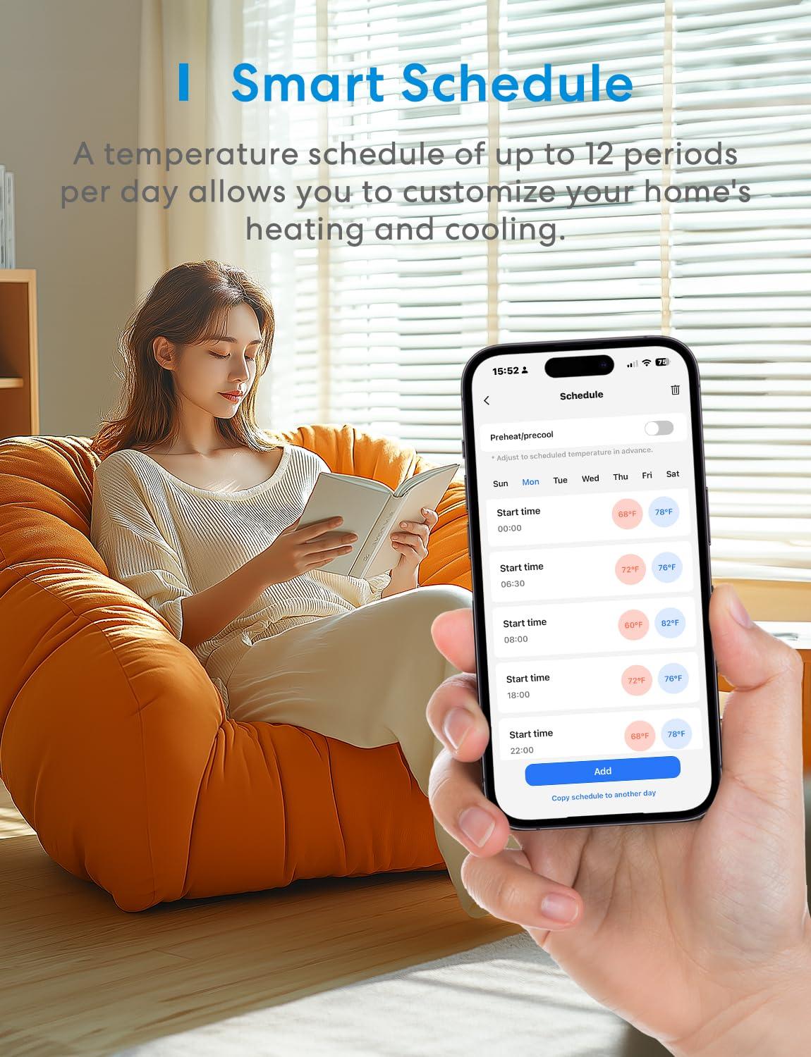 meross Smart Thermostat for Home, WiFi Thermostat Works with Matter, Alexa, Apple Home, Google Assistant, App & Voice Control, 7x24h Scheduling, Energy Saving, C-Wire Required - Image 7