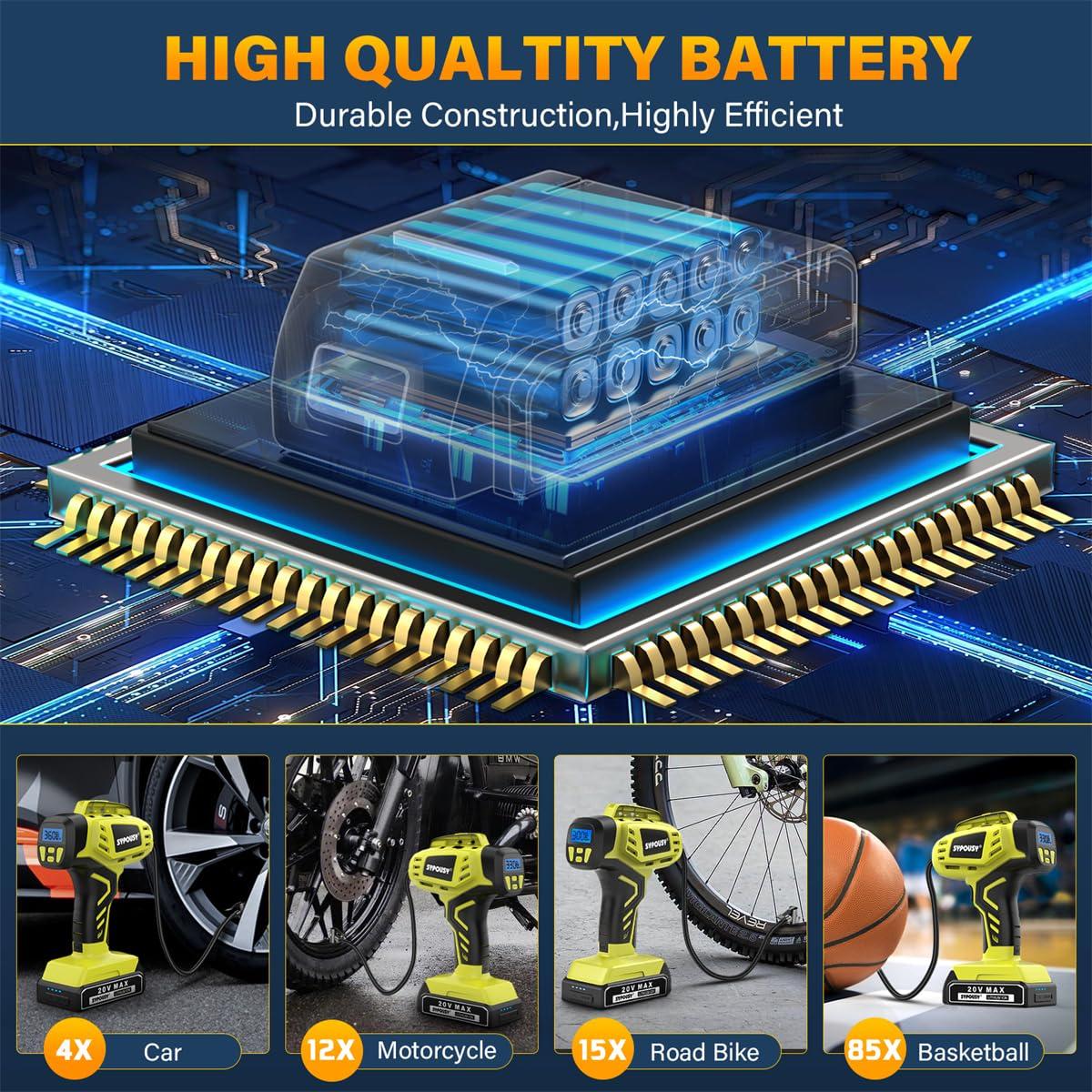 Tire Inflator Portable Air Compressor,Digital Cordless Tire Inflator,2X Faster Car Tire Pump with 20V Rechargeable Battery,Dual Power Supply Modes,Air Pump for Car Tires,E-Bike etc. - Image 5
