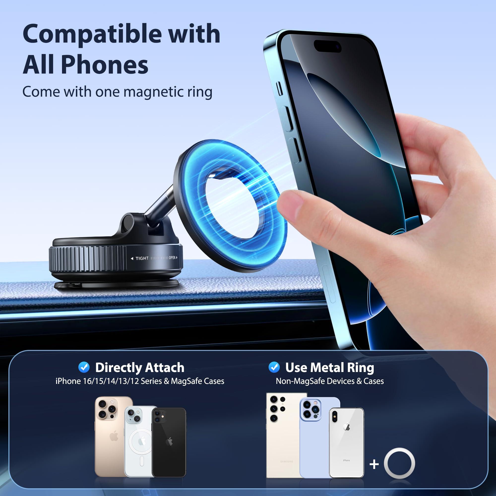 CreaDream Car Phone Mount for Magsafe, Ultra Strong Vacuum Magnetic Suction Cup Cell Phone Holder with 360° Rotation, Foldable Phone Holders for Your Car, Car Accessories for All Smartphones（Black） - Image 7