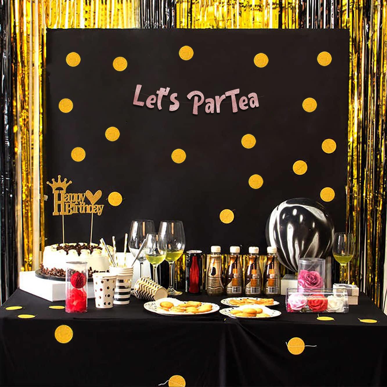 Let's Partea Rose Gold Glitter Banner – Tea Party Themed Decorations, Supplies, Favors and Gifts - Image 4